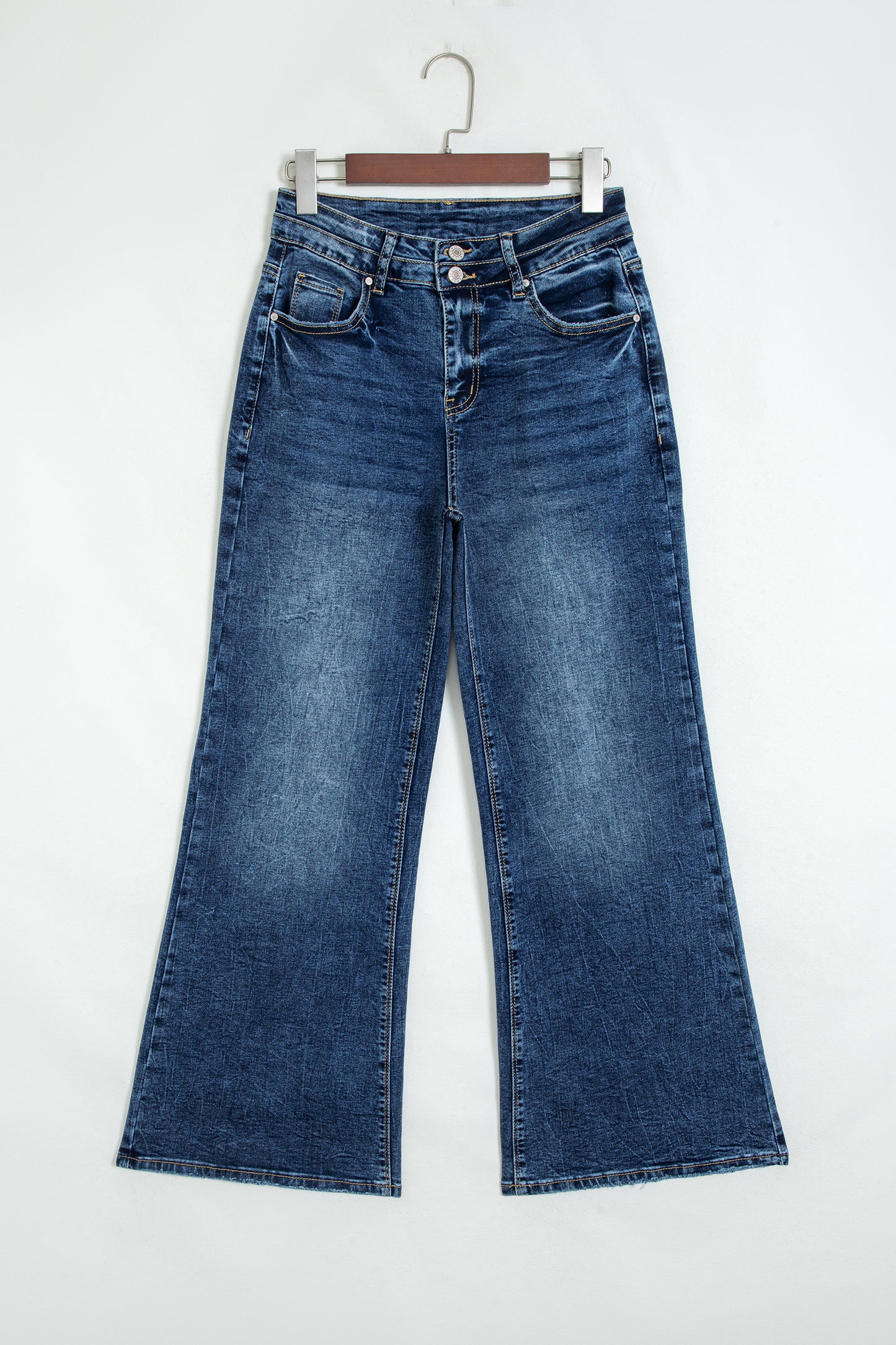 Sail Blue Acid Wash Pocket Detail Flare Jeans-Bottoms/Jeans-[Adult]-[Female]-2022 Online Blue Zone Planet