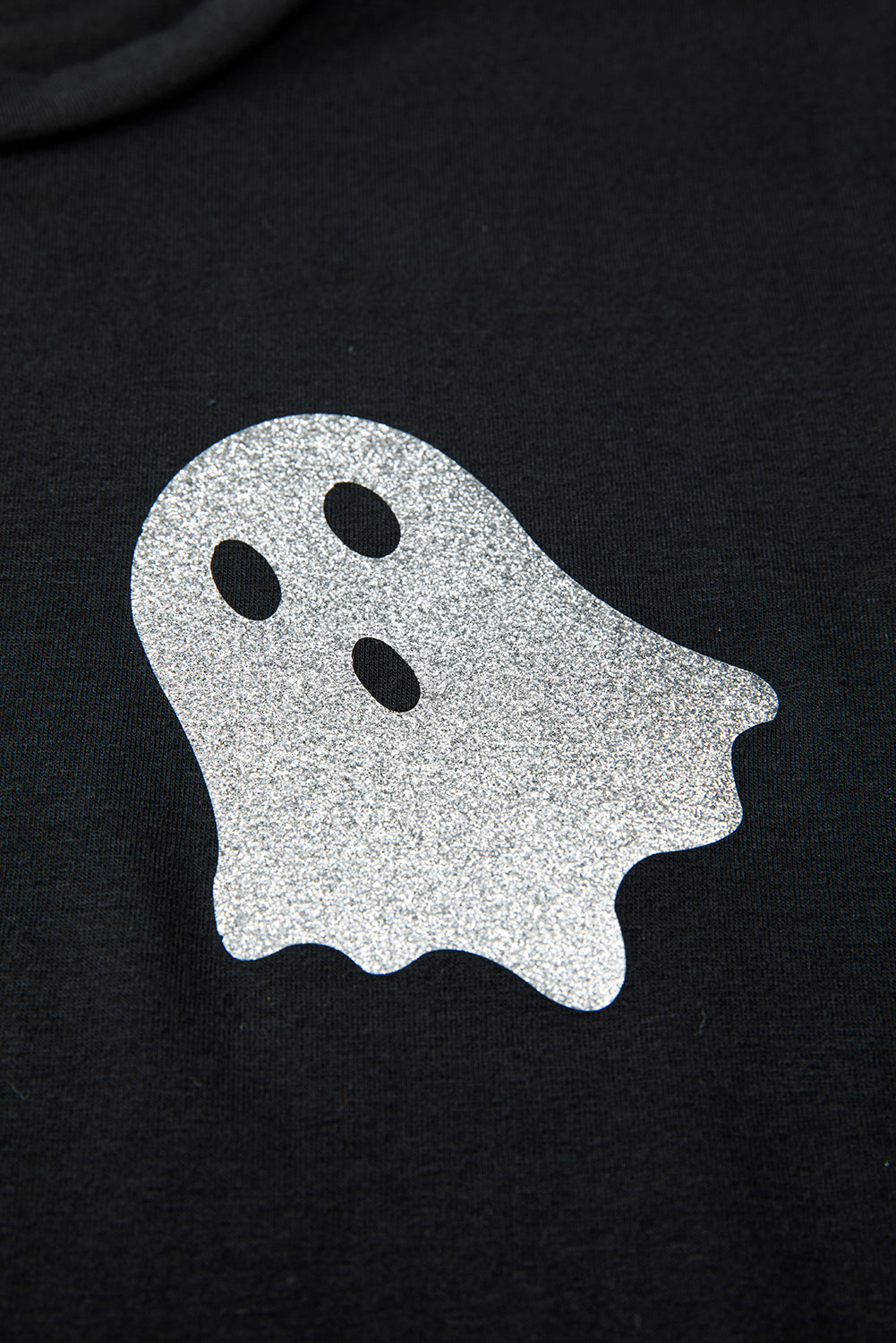 Black Glitter Ghost Pattern Crew Neck Halloween T Shirt-Graphic/Graphic Tees-[Adult]-[Female]-2022 Online Blue Zone Planet