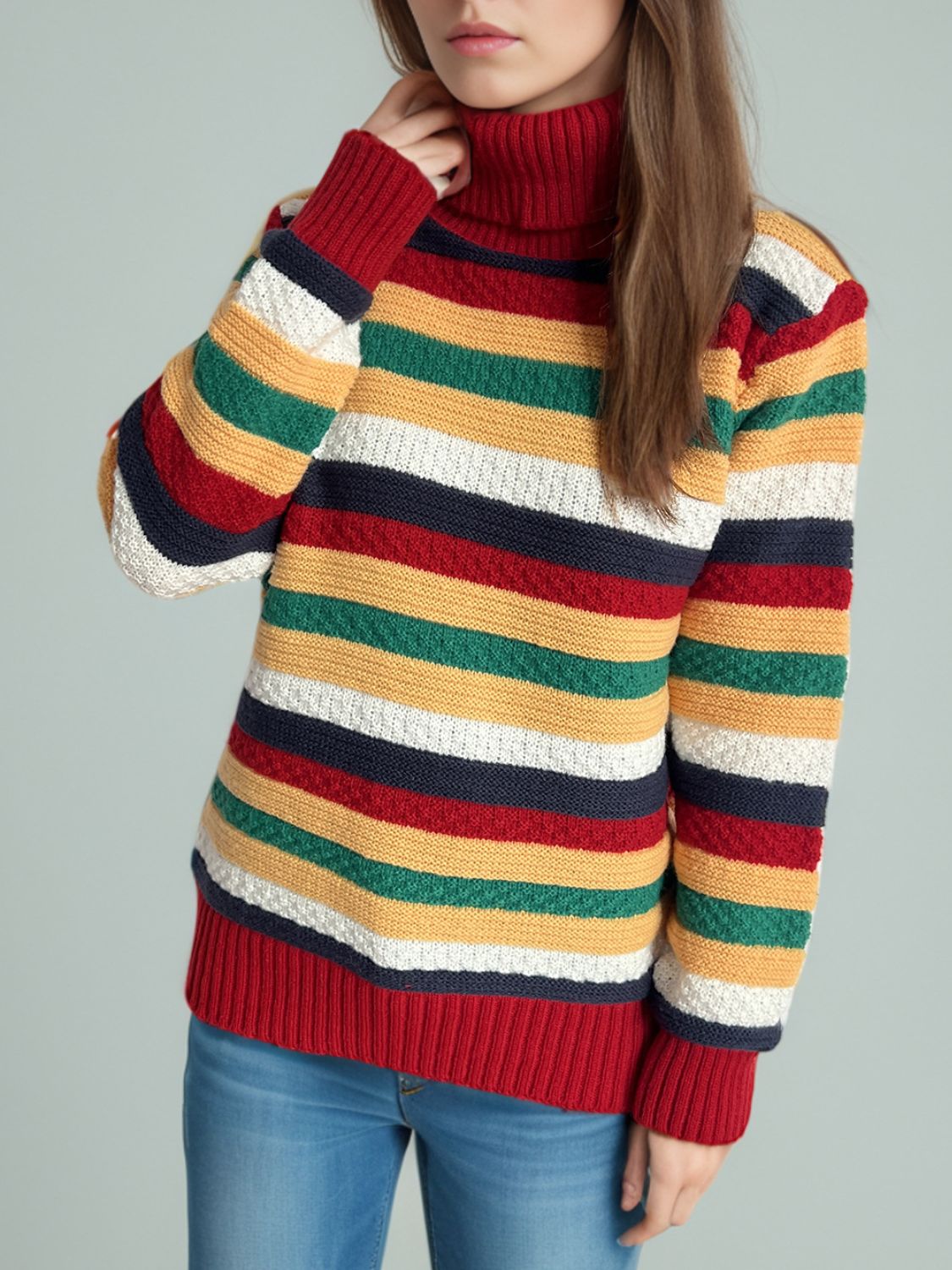 Blue Zone Planet | Contrast Stripes Turtleneck Long Sleeve Sweater-TOPS / DRESSES-[Adult]-[Female]-2022 Online Blue Zone Planet