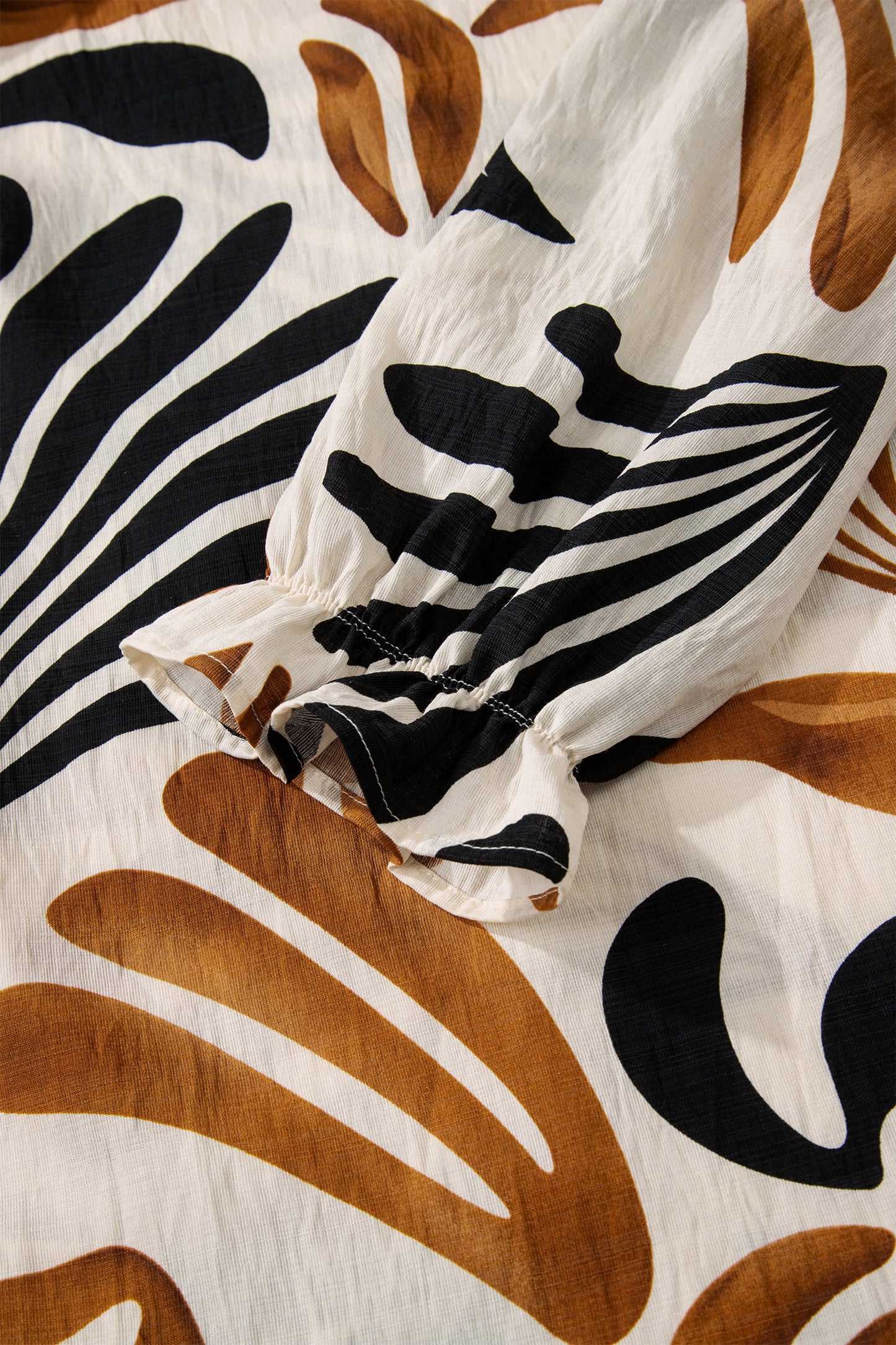 White Plus Size Abstract Print Contrast Collar Split Neck Shift Long Dress-TOPS / DRESSES-[Adult]-[Female]-2022 Online Blue Zone Planet