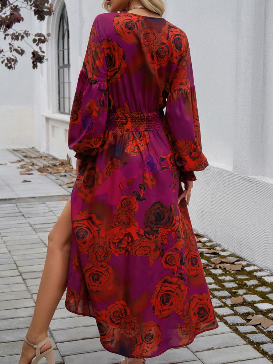 Split Printed Surplice Long Sleeve Midi Dress-TOPS / DRESSES-[Adult]-[Female]-2022 Online Blue Zone Planet