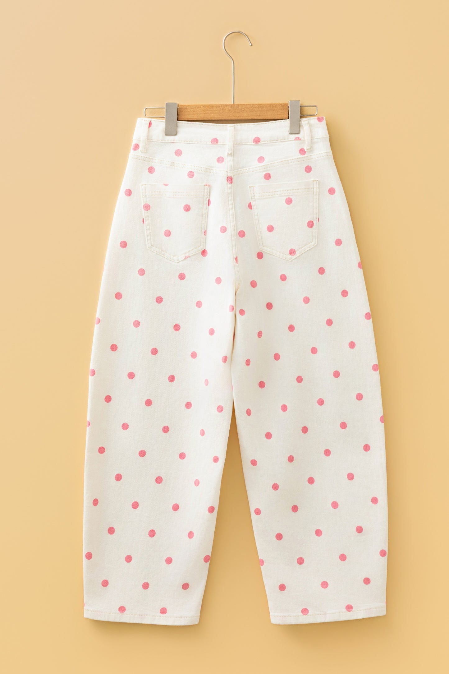 Pink Polka Dot Print Seam Detail Barrel Jeans-Bottoms/Jeans-[Adult]-[Female]-2022 Online Blue Zone Planet