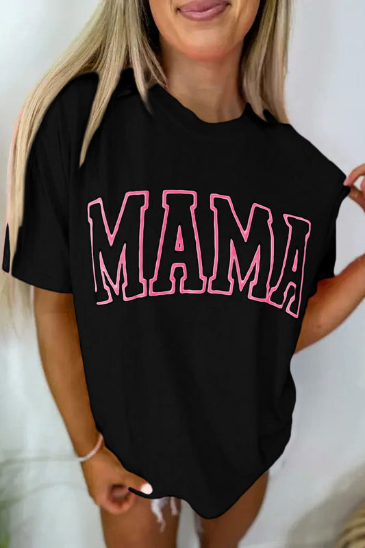 Black Mama Letter Graphic Neon T Shirt-Tops/Tops & Tees-[Adult]-[Female]-Black-S-2022 Online Blue Zone Planet