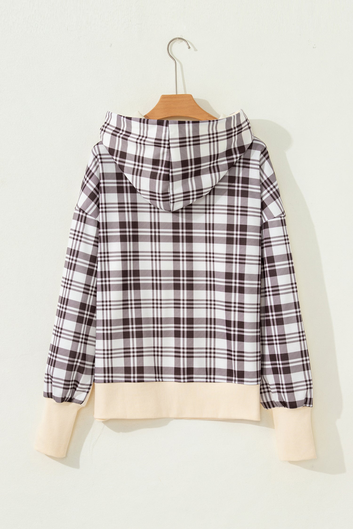 Beige Plaid Patchwork Side Slit Sweatshirt-Tops / Dresses-[Adult]-[Female]-2022 Online Blue Zone Planet