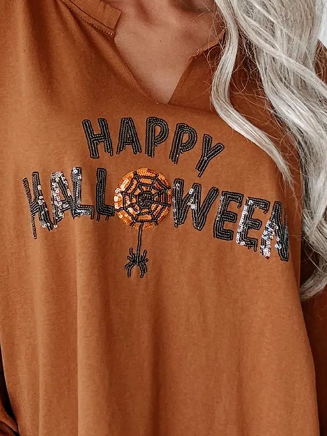 Sequin Letter Graphic Notched Long Sleeve Sweatshirt-TOPS / DRESSES-[Adult]-[Female]-2022 Online Blue Zone Planet