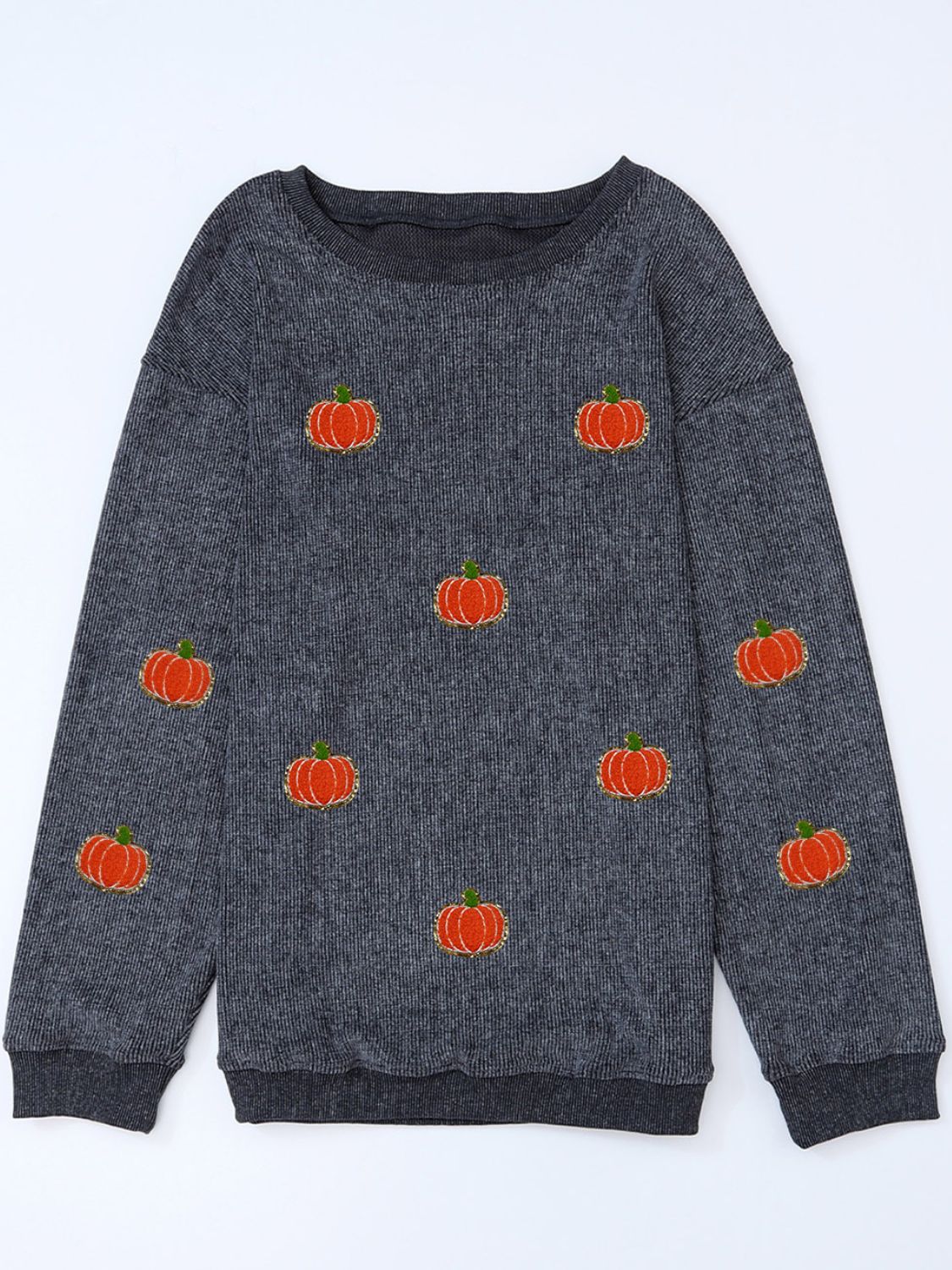 Pumpkin Round Neck Long Sleeve Sweatshirt-TOPS / DRESSES-[Adult]-[Female]-2022 Online Blue Zone Planet