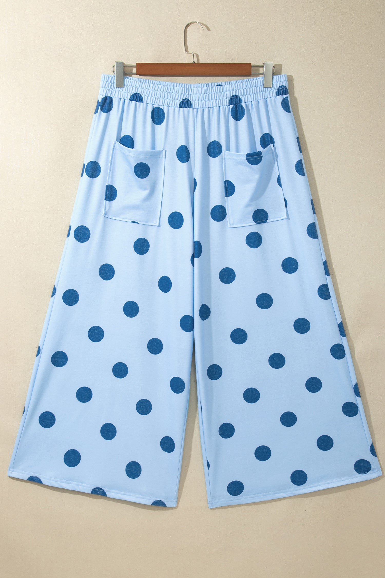 Khaki Polka Dot Elastic Waist Wide Leg Plus Size Pants-Plus Size/Plus Size Bottoms-[Adult]-[Female]-2022 Online Blue Zone Planet
