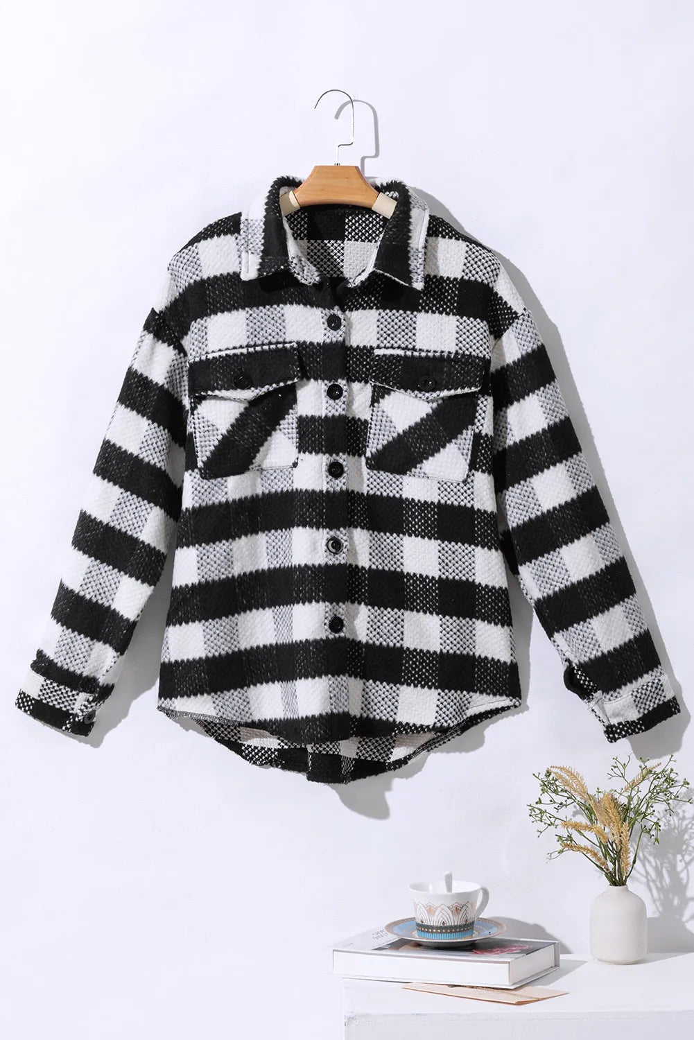 Plaid Button Up Long Sleeve Jacket-TOPS / DRESSES-[Adult]-[Female]-2022 Online Blue Zone Planet