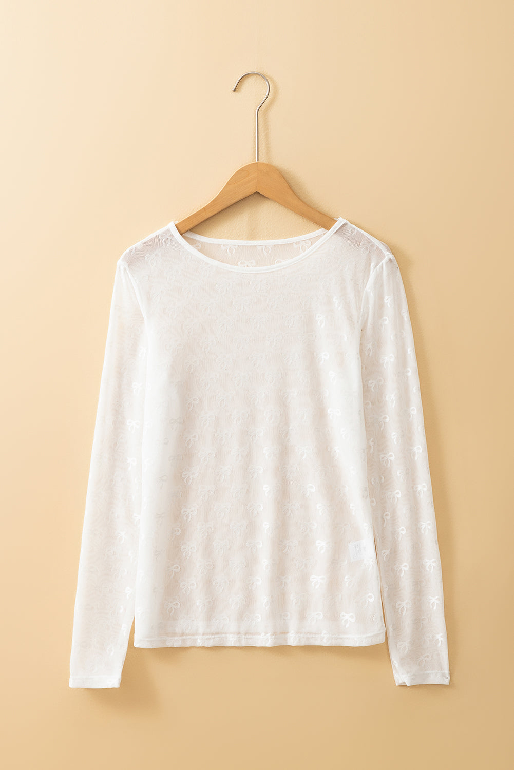 White Mesh Bow Pattern Long Sleeve Top-Tops/Long Sleeve Tops-[Adult]-[Female]-2022 Online Blue Zone Planet