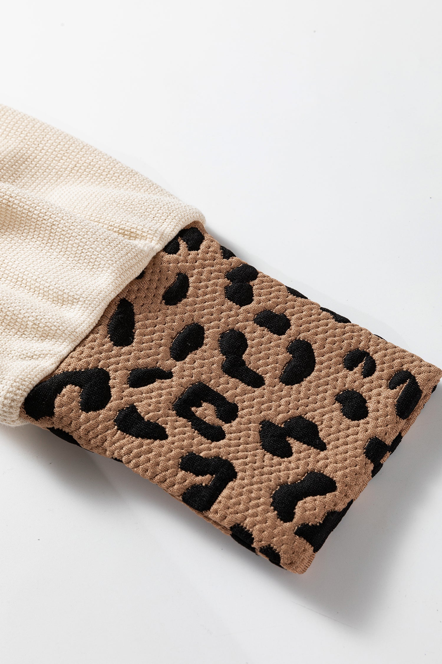 Beige Contrast Leopard Star Patchwork Detail Raw Seam Baggy Sweatshirt-Tops/Sweatshirts & Hoodies-[Adult]-[Female]-2022 Online Blue Zone Planet