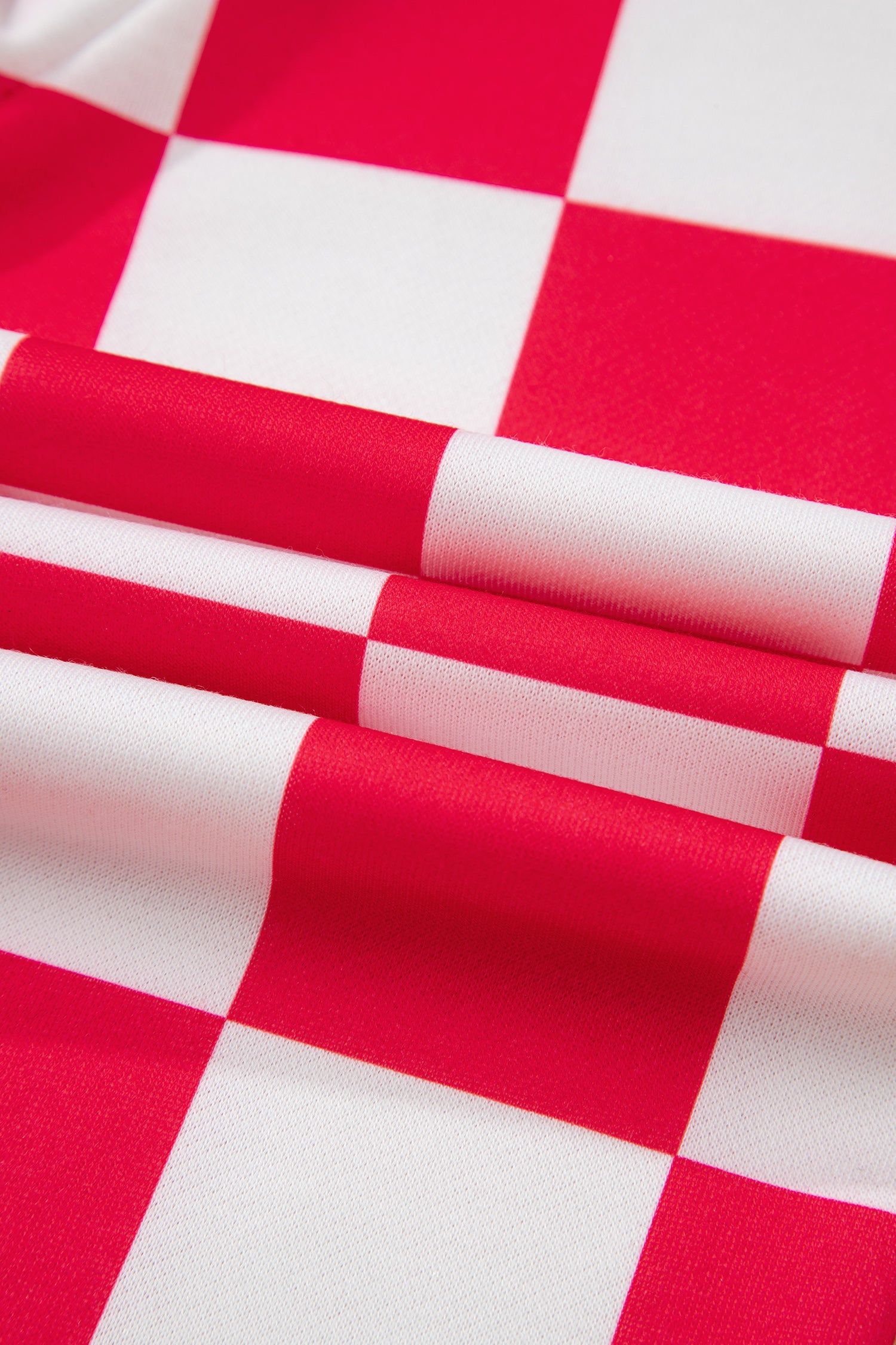 Red Checkered Print Half Zip Hoodie Loose Pant Set-Tops / Dresses-[Adult]-[Female]-2022 Online Blue Zone Planet