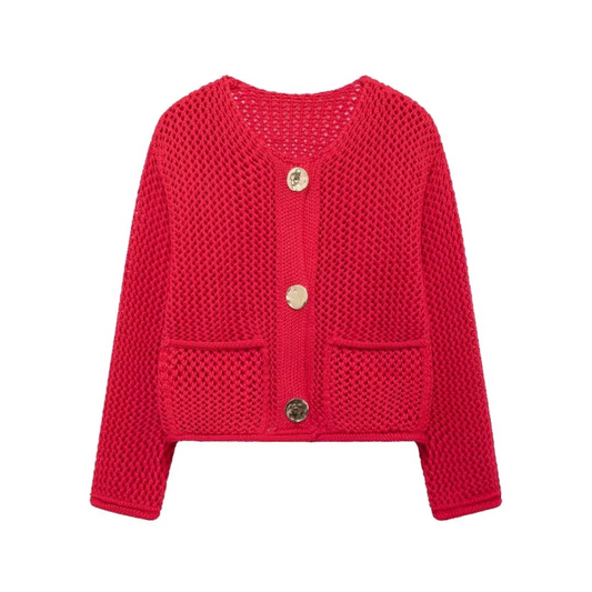 Betty's Chunky Needle Long Sleeve Big Button Sweater-TOPS / DRESSES-[Adult]-[Female]-Red-S-2022 Online Blue Zone Planet