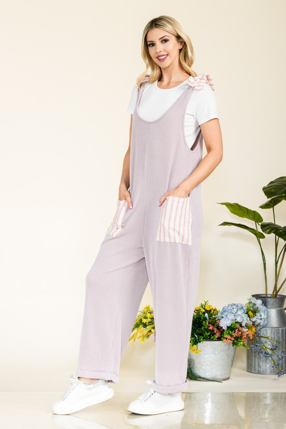 Blue Zone Planet | Celeste Full Size Stripe Contrast Pocket Rib Jumpsuit-TOPS / DRESSES-[Adult]-[Female]-MAUVE-S-2022 Online Blue Zone Planet