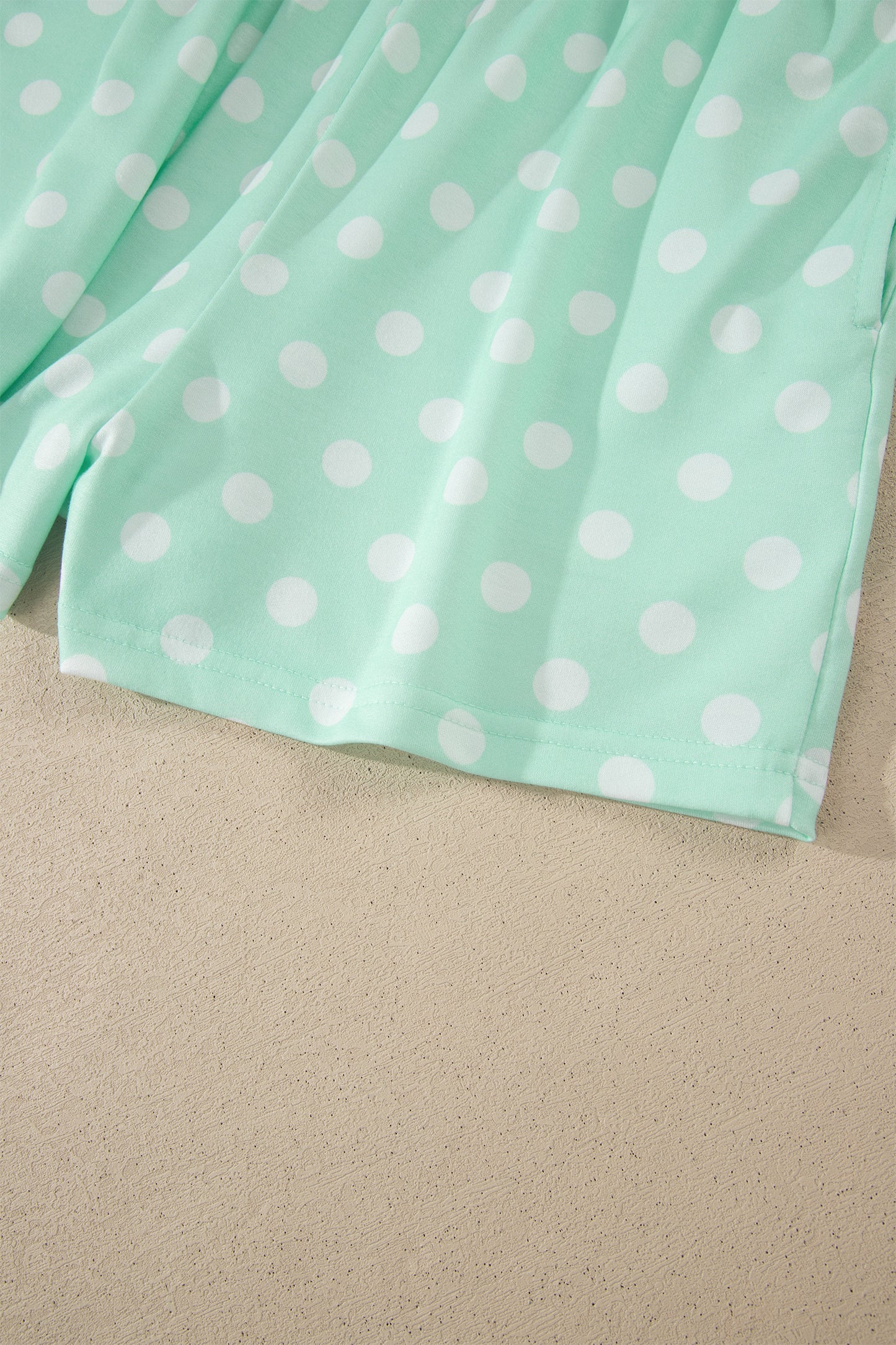 Sky Blue Polka Dot Print Color Block Trim Mock Neck Short Set-Two Piece Sets/Short Sets-[Adult]-[Female]-2022 Online Blue Zone Planet