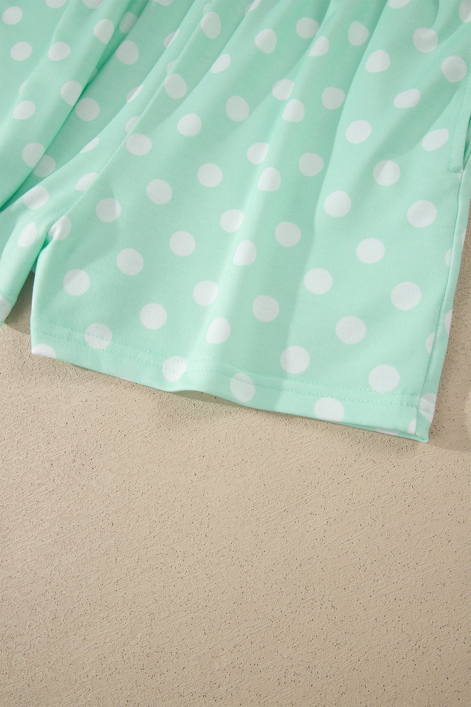 Sky Blue Polka Dot Print Color Block Trim Mock Neck Short Set-Two Piece Sets/Short Sets-[Adult]-[Female]-2022 Online Blue Zone Planet