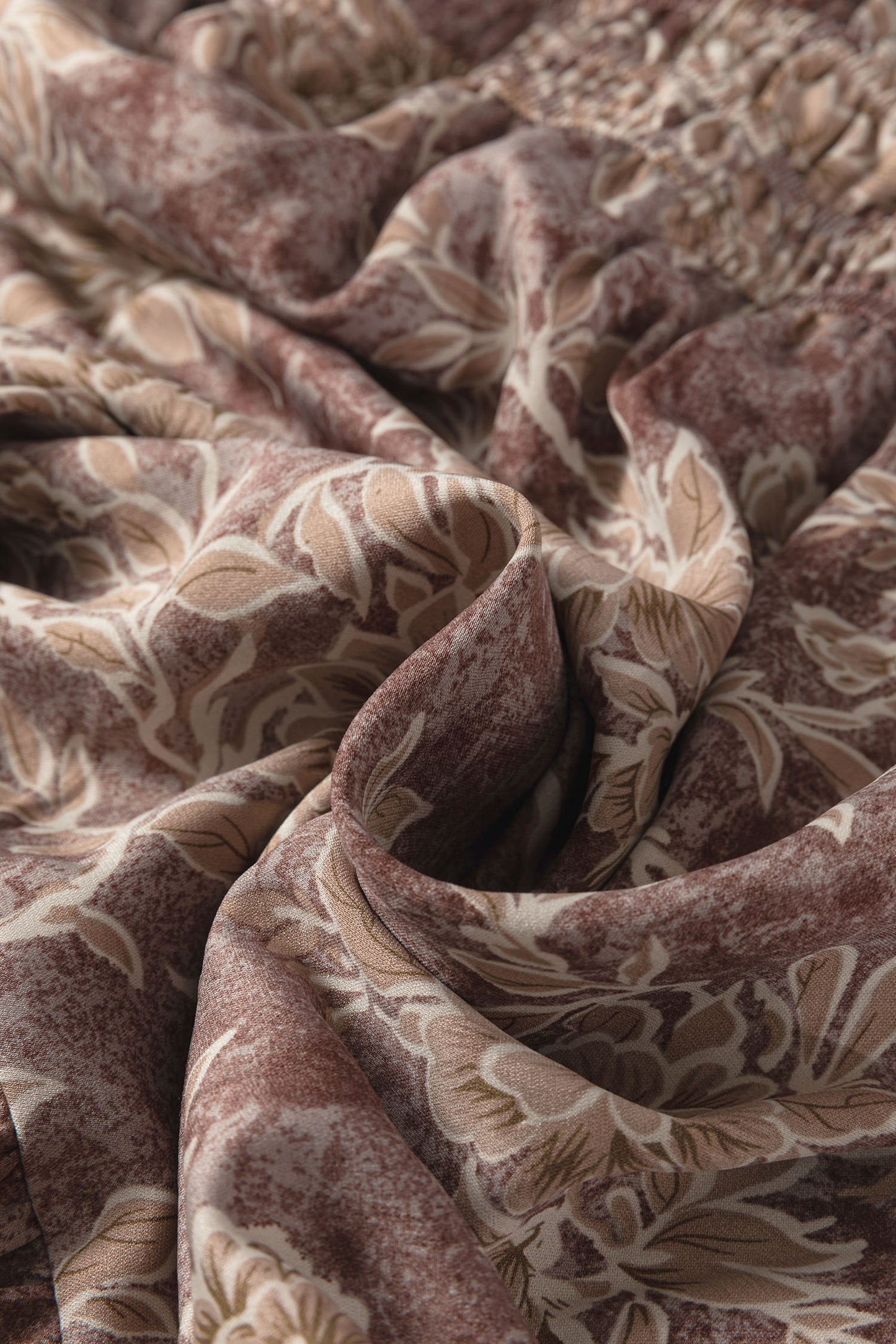 Brown Floral Print Smocked High Waist Long Sleeve Maxi Dress-TOPS / DRESSES-[Adult]-[Female]-2022 Online Blue Zone Planet