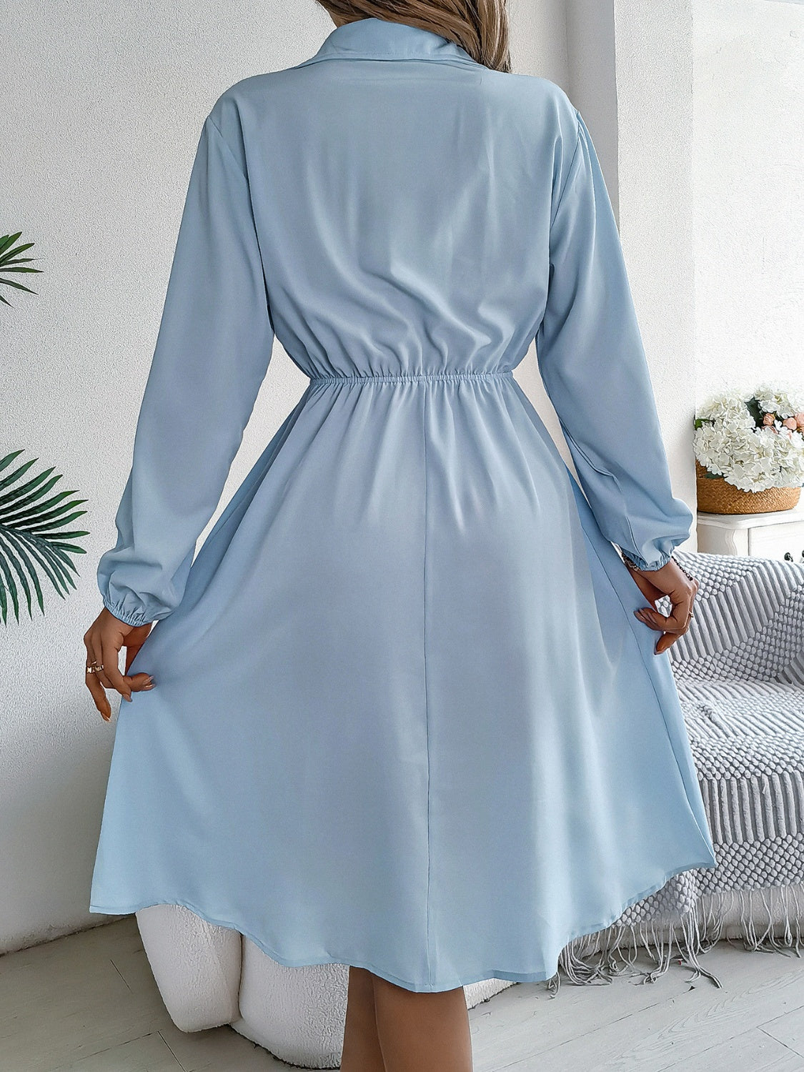 Blue Zone Planet | Collared Neck Long Sleeve Dress with Pockets-TOPS / DRESSES-[Adult]-[Female]-2022 Online Blue Zone Planet