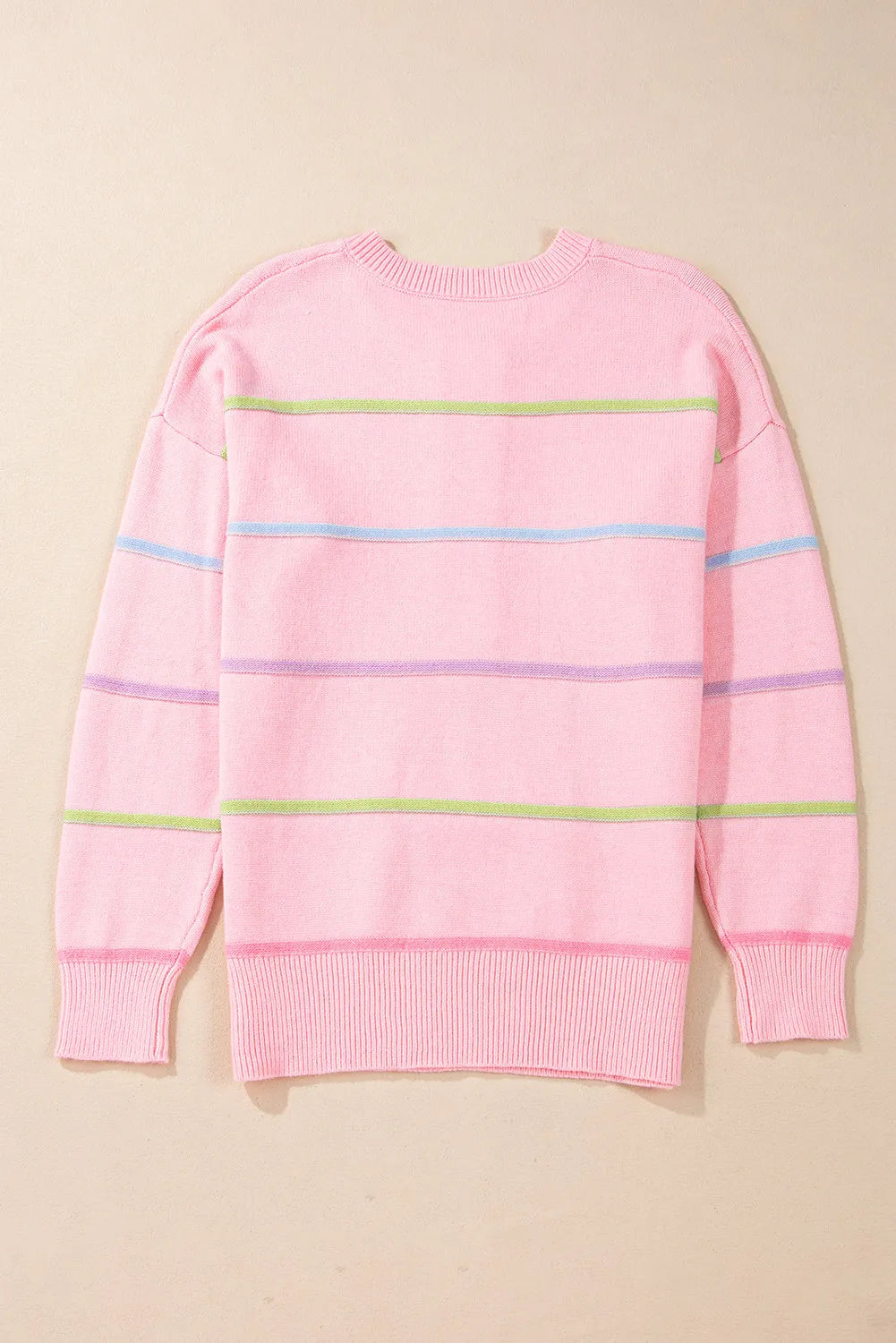 Contrast Striped Half Button Round Neck Sweater-TOPS / DRESSES-[Adult]-[Female]-2022 Online Blue Zone Planet