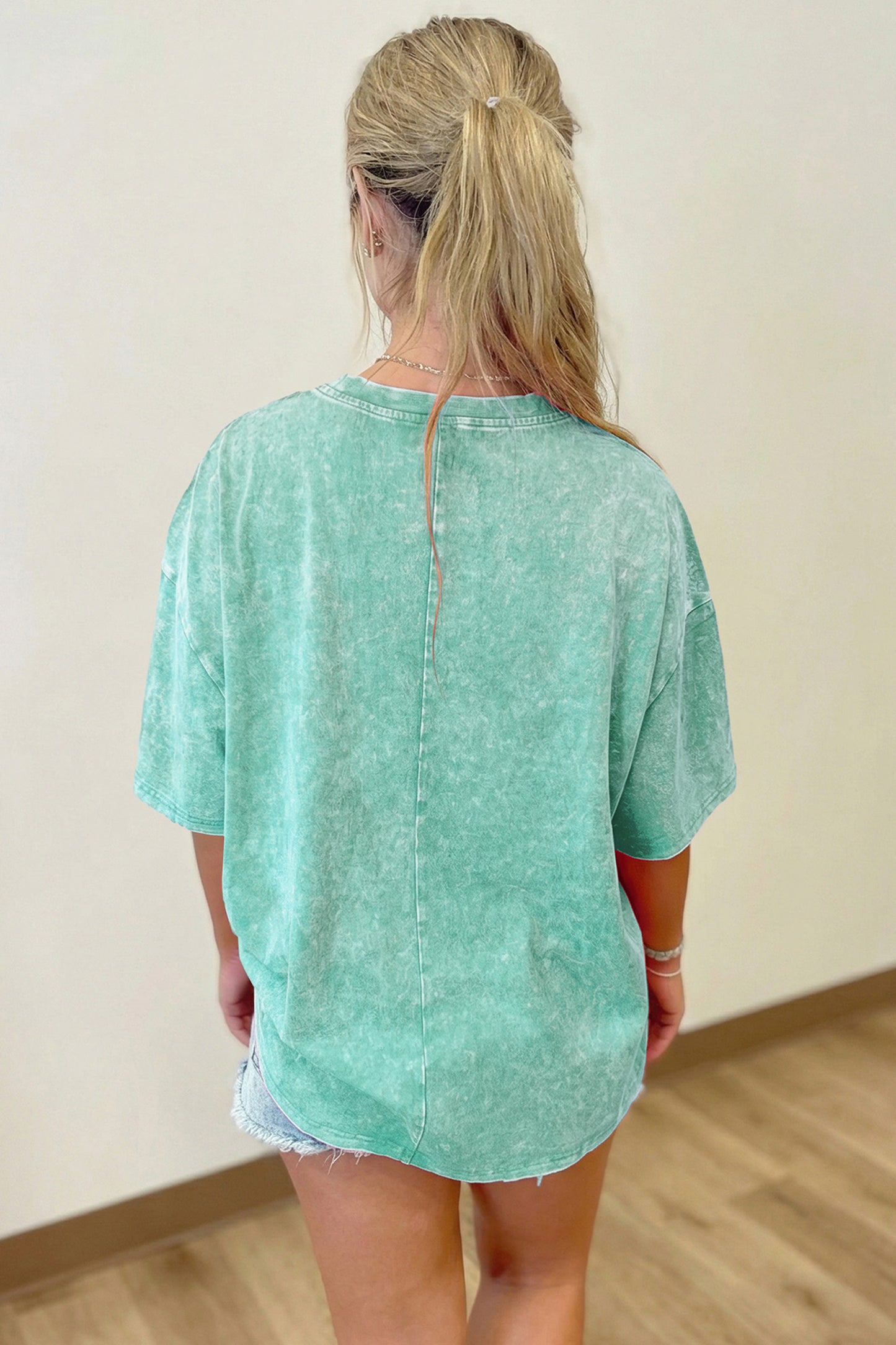 Mint Green Solid Color Cotton Mineral Washed Oversize Tee-Tops/Tops & Tees-[Adult]-[Female]-2022 Online Blue Zone Planet