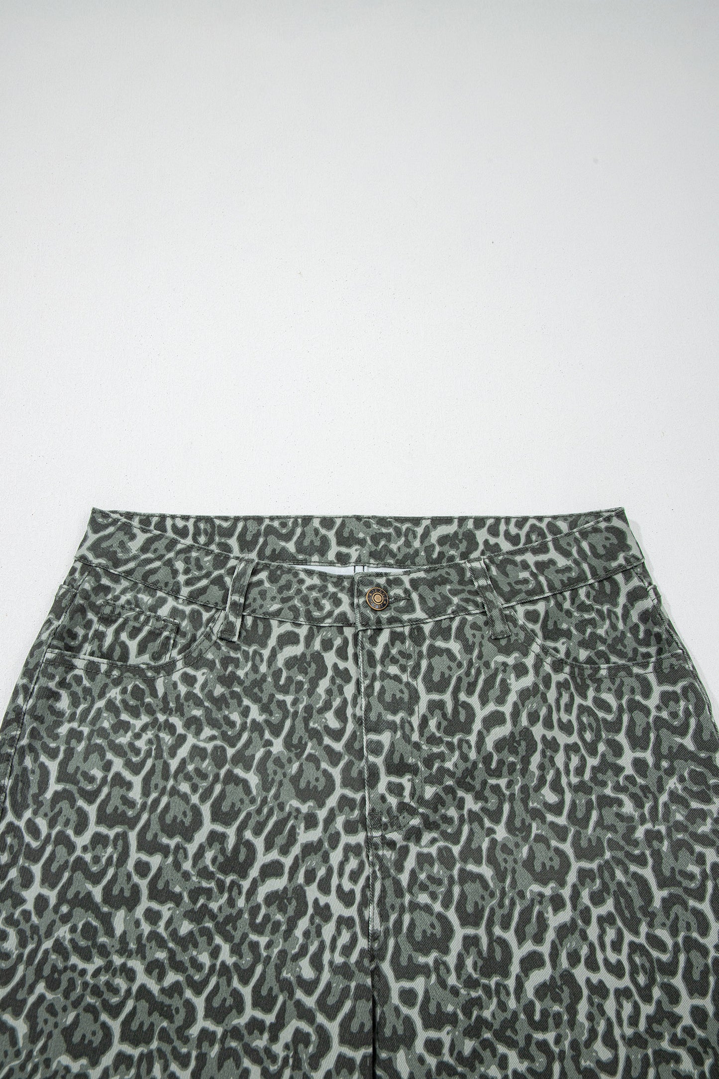 Gray Leopard Frayed Edge Wide Leg High Waist Jeans-Bottoms/Jeans-[Adult]-[Female]-2022 Online Blue Zone Planet