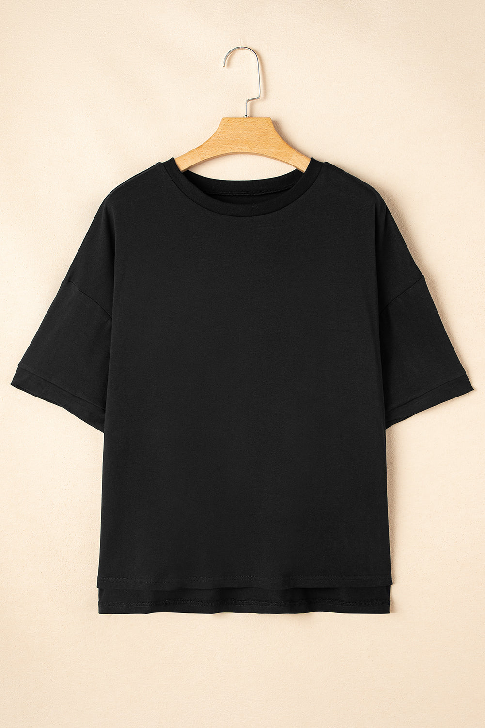 Black Loose Half Sleeve Hi Low Hem T Shirt-Tops/Tops & Tees-[Adult]-[Female]-2022 Online Blue Zone Planet