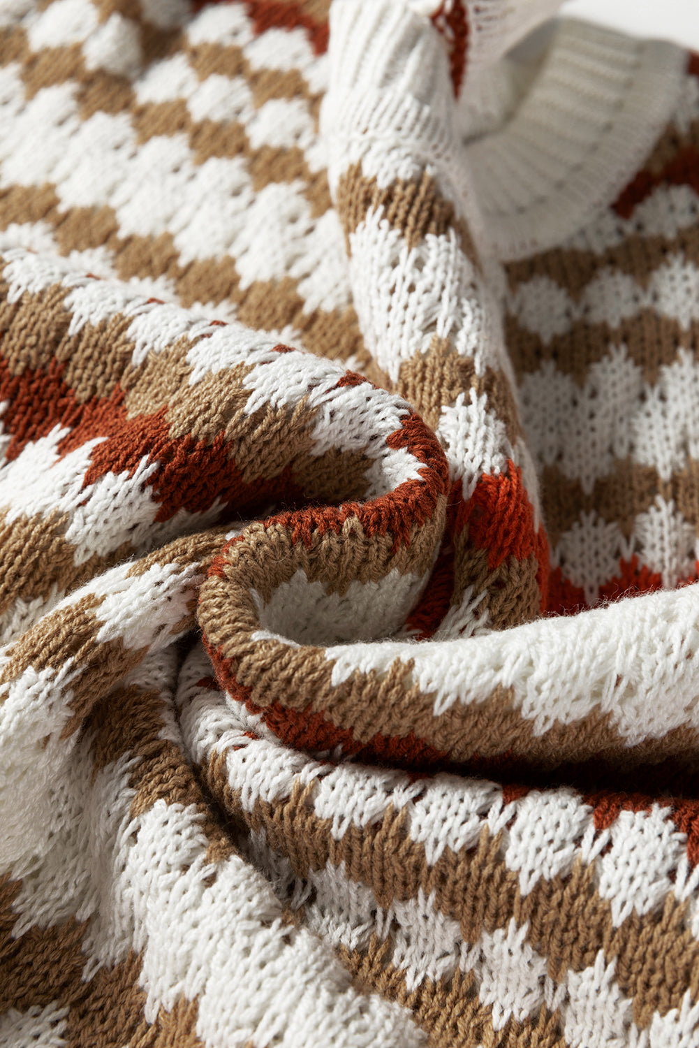 Brown Stripe Eyelet Patterned Drop Shoulder Sweater-Sweaters & Cardigans/Sweaters-[Adult]-[Female]-2022 Online Blue Zone Planet