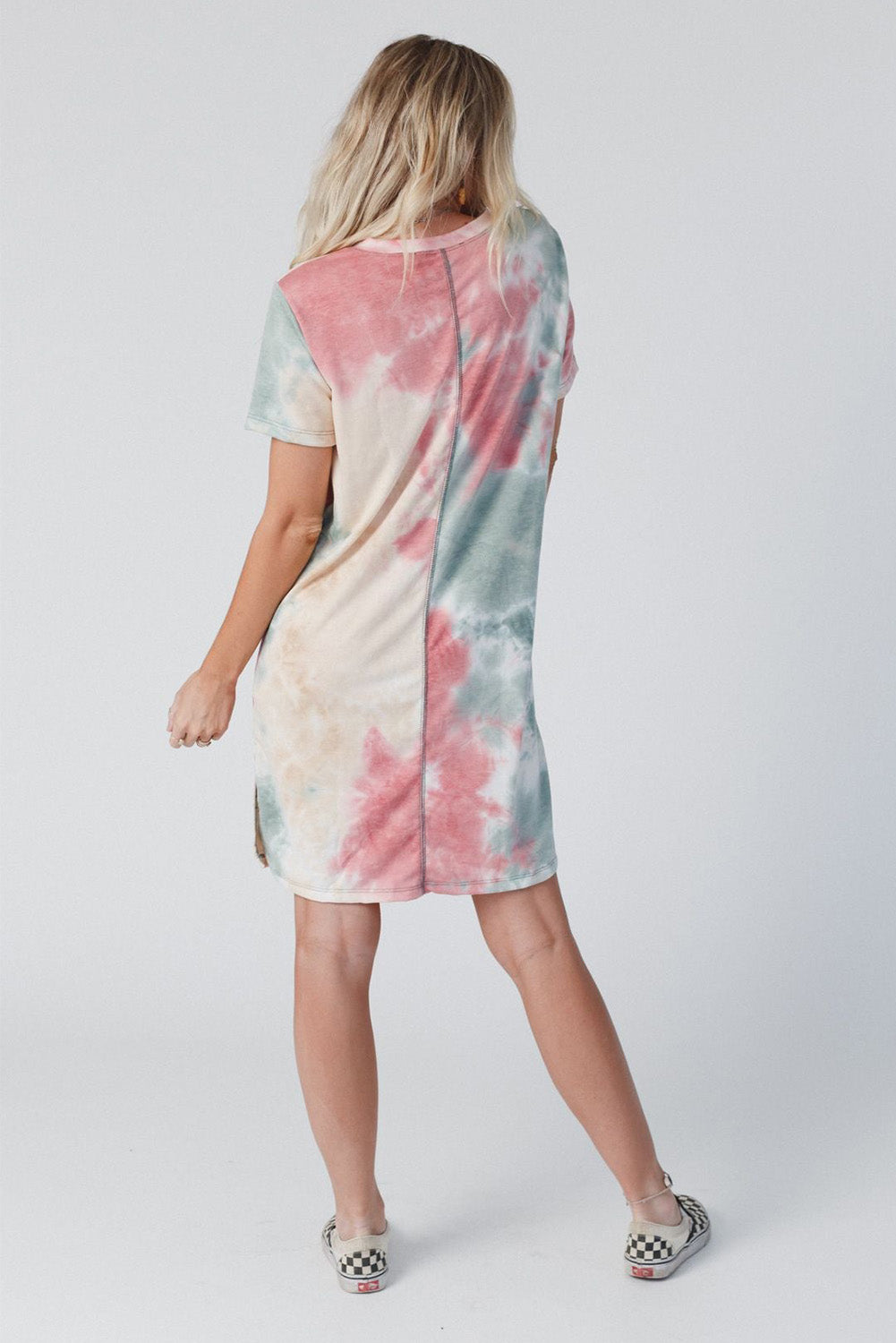 Multicolor Tie Dye Oversized Slit Tee Dress Blue Zone Planet