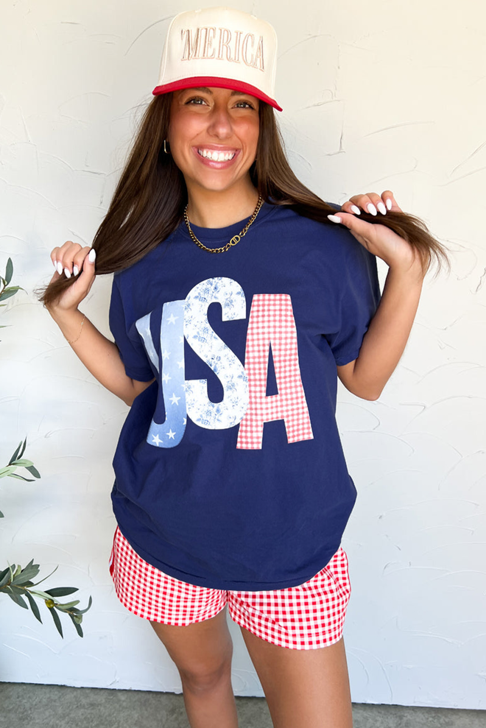 Blue USA Graphic July 4th Crew Neck T Shirt-Graphic/Graphic Tees-[Adult]-[Female]-2022 Online Blue Zone Planet