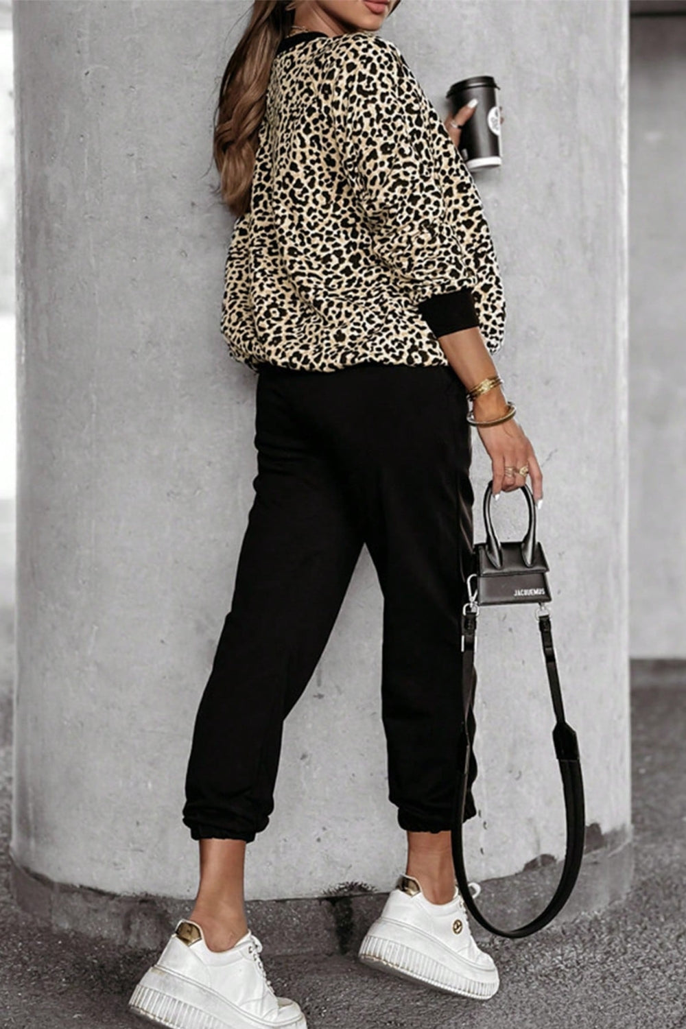 Letter M Leopard Round Neck Top and Pants Set-TOPS / DRESSES-[Adult]-[Female]-2022 Online Blue Zone Planet