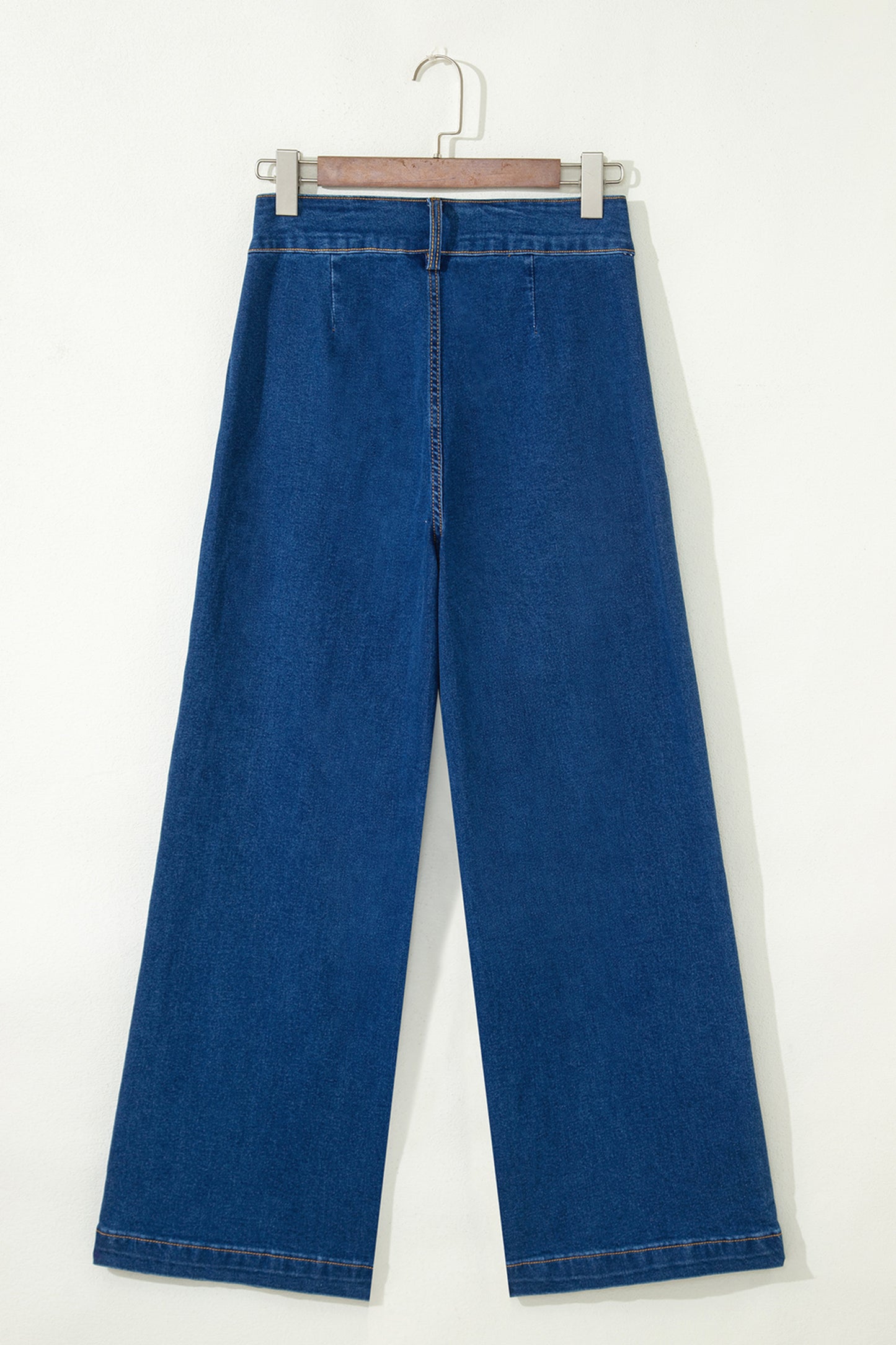 Sail Blue Hardware Decor Patched Pockets Wide Leg Denim Pants-Bottoms/Pants & Culotte-[Adult]-[Female]-2022 Online Blue Zone Planet