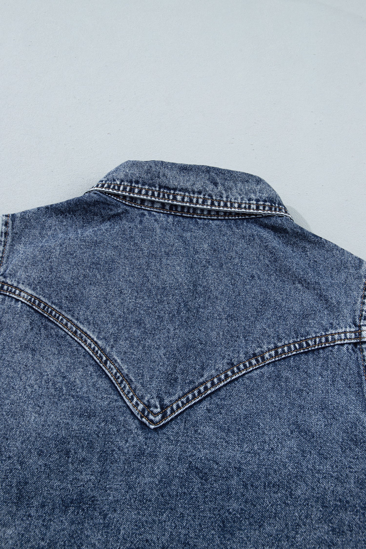 Ashleigh Blue Solid Denim Button Front Pocket Sleeveless Cowboy Vest-Outerwear/Vests-[Adult]-[Female]-2022 Online Blue Zone Planet