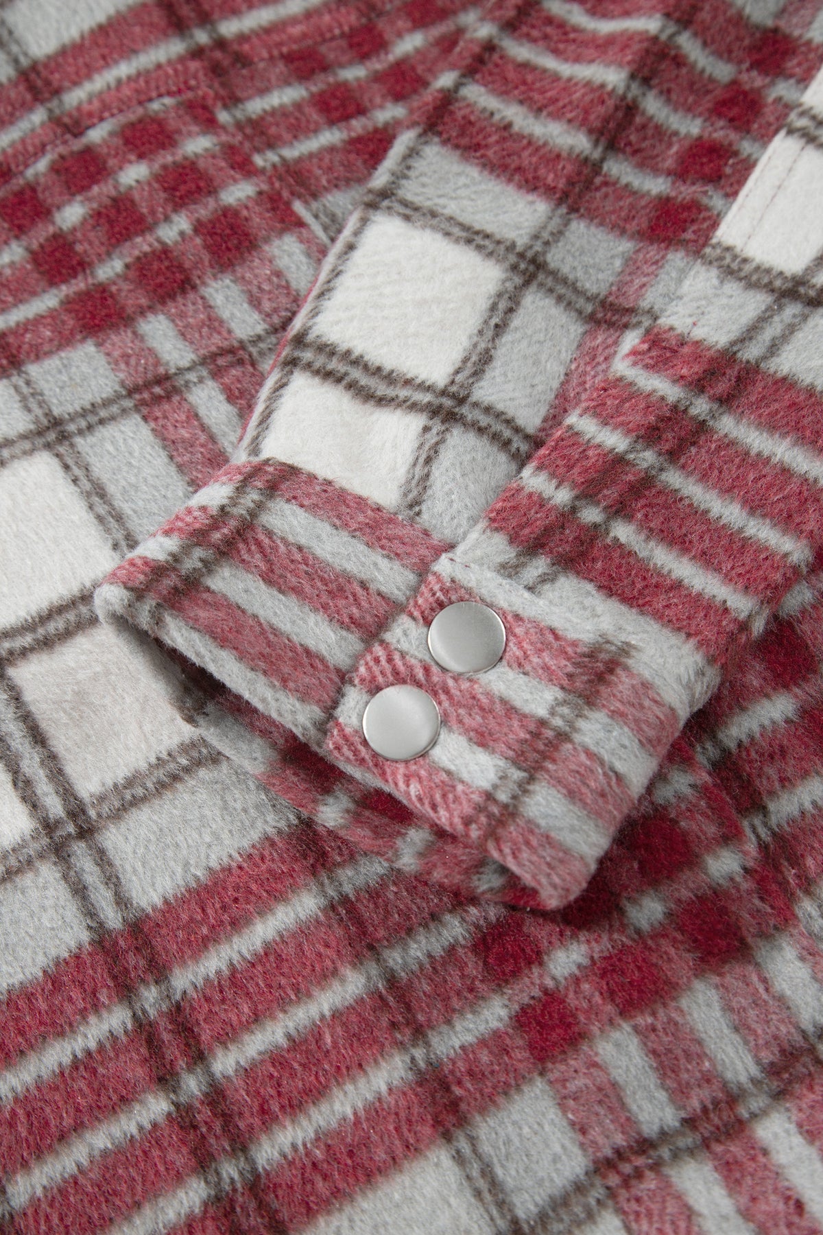 Red Plaid Flannel Metal Button Collar Long Sleeve Vintage Shift Jacket-Outerwear/Jackets-[Adult]-[Female]-2022 Online Blue Zone Planet