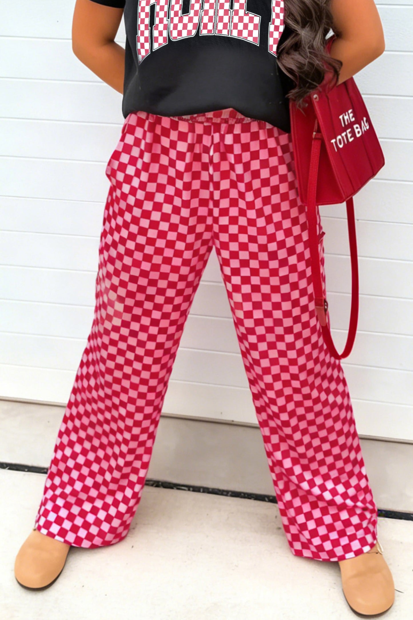 Rose Elastic Waist Plaid Full-length Shift Pants-Bottoms/Pants & Culotte-[Adult]-[Female]-2022 Online Blue Zone Planet