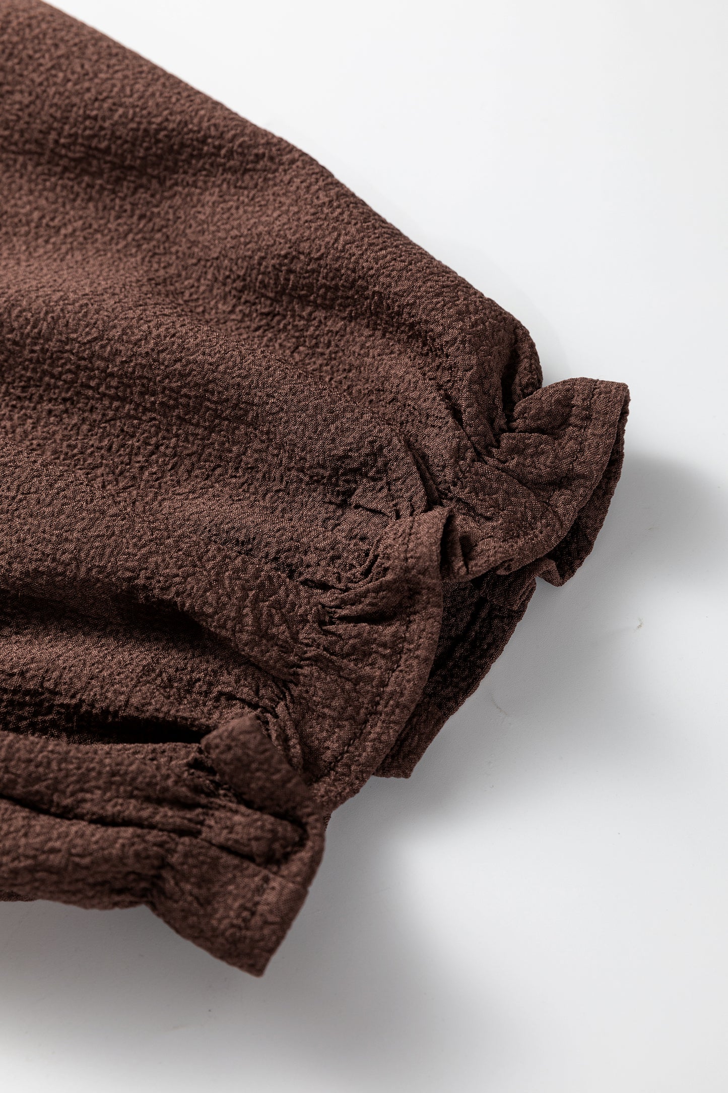 Coffee Plus Size Frilled Trim V Neck Puff Sleeve Textured Mini Dress-TOPS / DRESSES-[Adult]-[Female]-2022 Online Blue Zone Planet