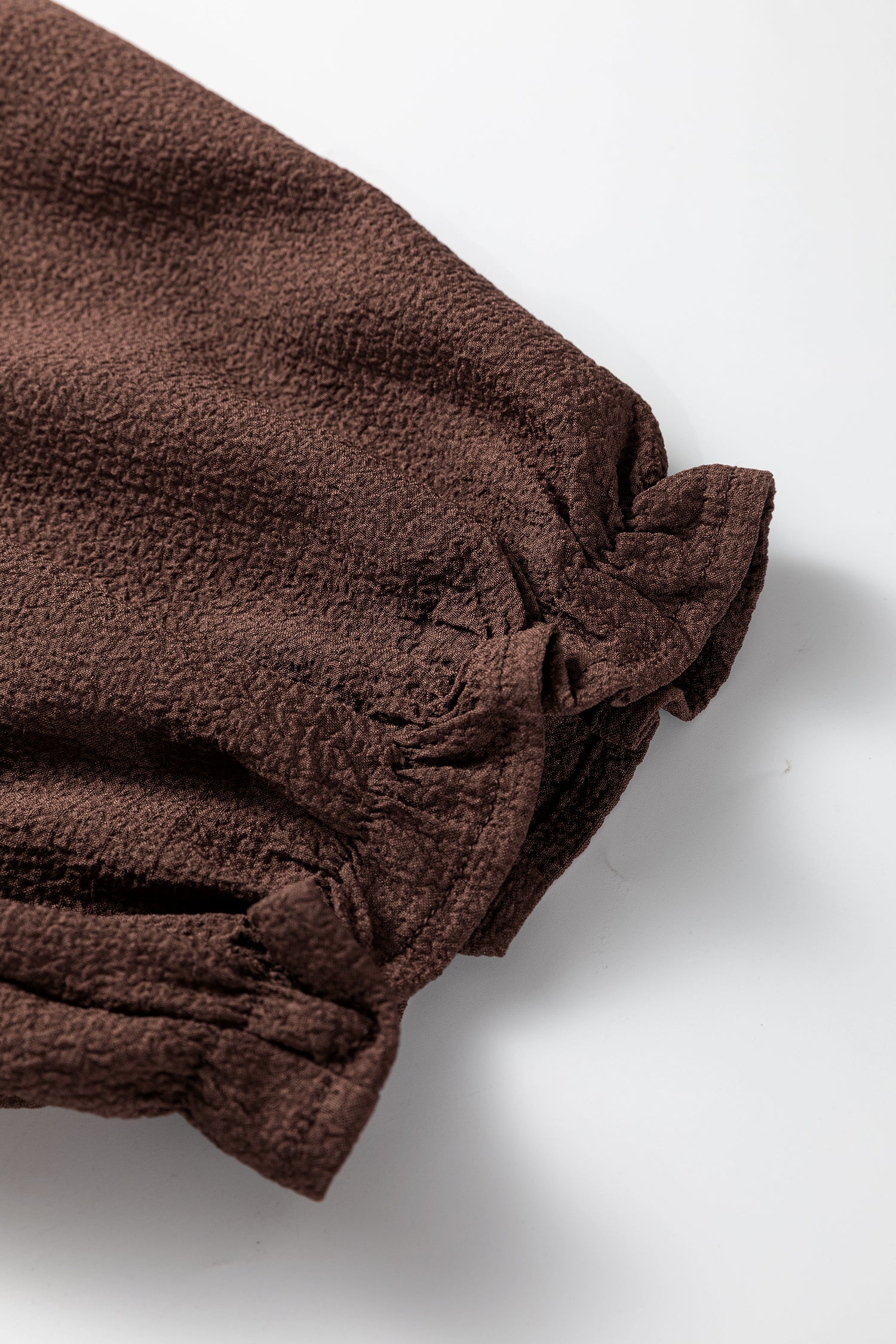 Coffee Plus Size Frilled Trim V Neck Puff Sleeve Textured Mini Dress-TOPS / DRESSES-[Adult]-[Female]-2022 Online Blue Zone Planet