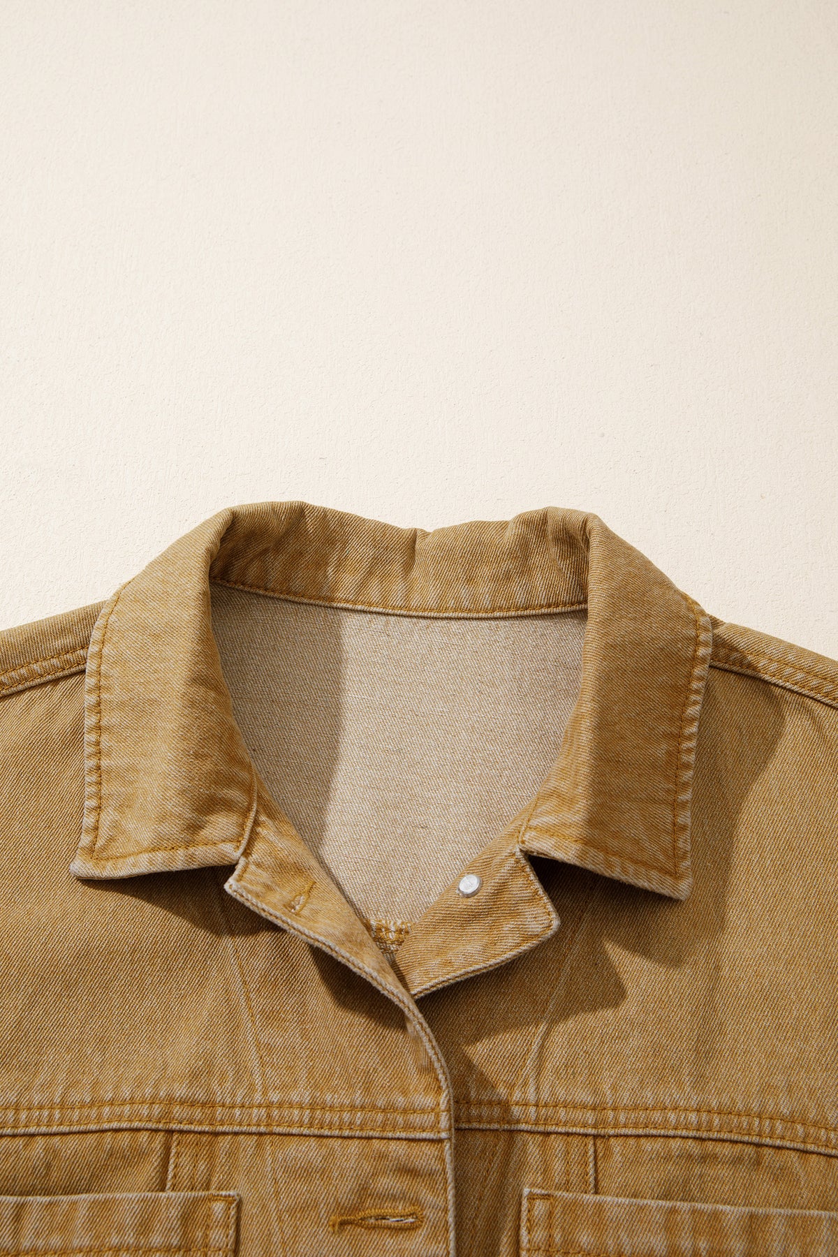 honey gold Metal Button Front Long Sleeve Collar Denim Jacket-Outerwear/Denim jackets-[Adult]-[Female]-2022 Online Blue Zone Planet