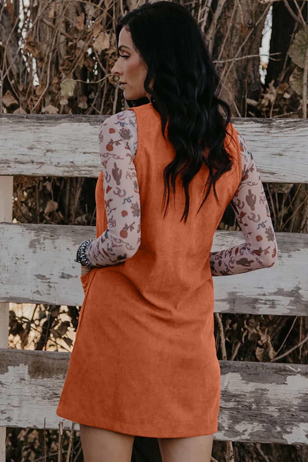 Gold Flame Corduroy Western Embroidered Patched Pocket Shift Sleeveless Mini Dress-Dresses/Mini Dresses-[Adult]-[Female]-2022 Online Blue Zone Planet