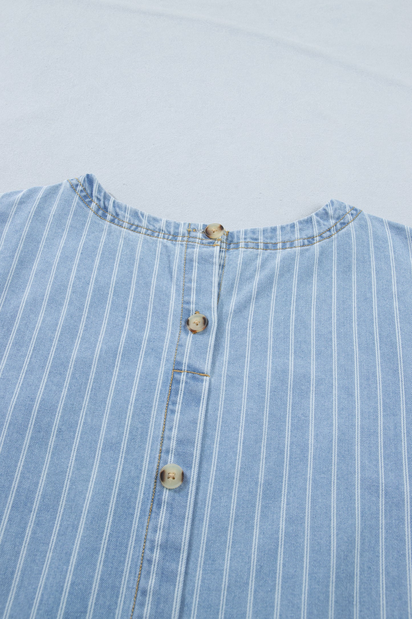 Sky Blue Stripe Buttoned Back T-Shirt Denim Mini Dress-TOPS / DRESSES-[Adult]-[Female]-2022 Online Blue Zone Planet