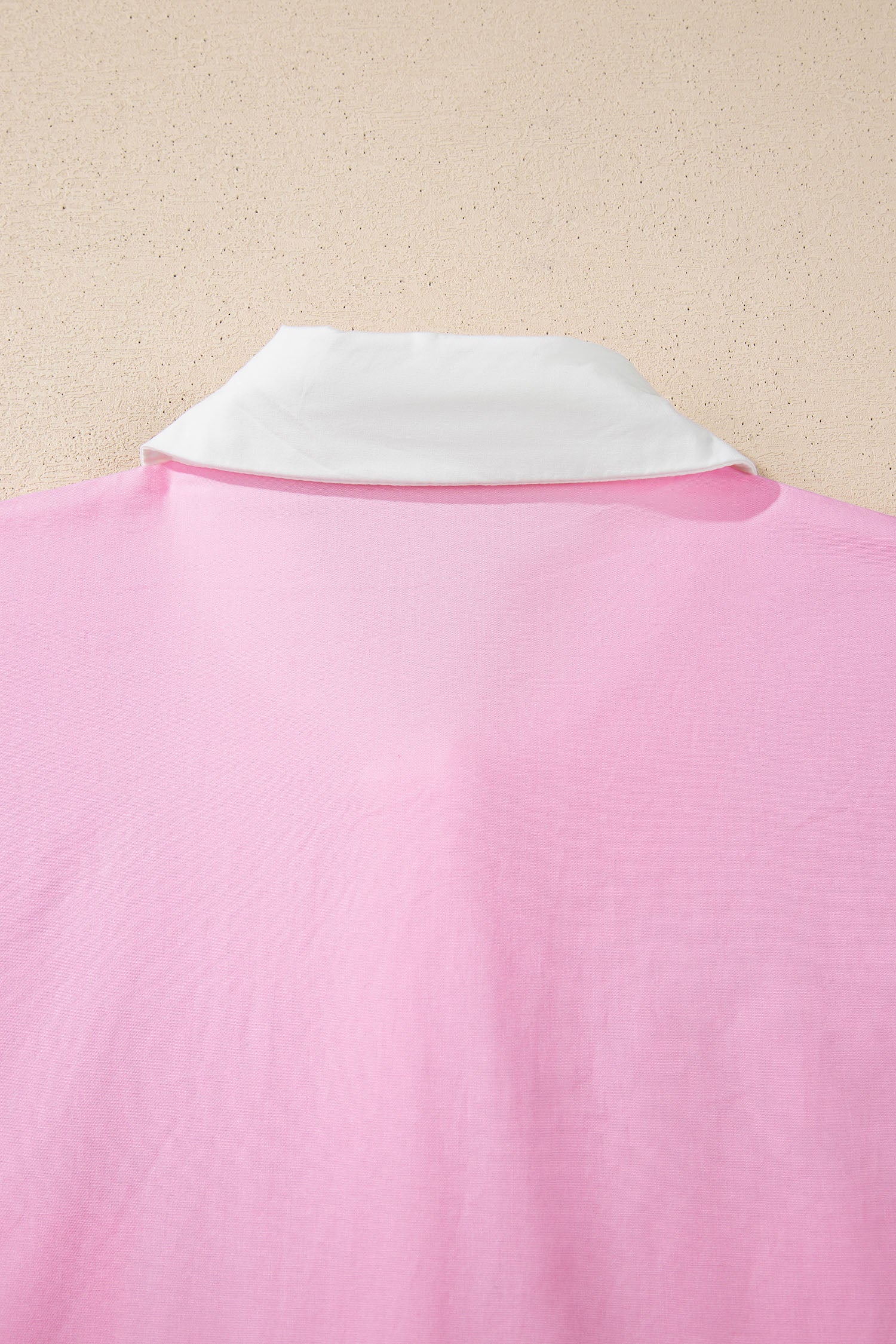 Pink Hollow-out Floral Contrast Patchwork Short Sleeve Button Up Shirt-Tops/Blouses & Shirts-[Adult]-[Female]-2022 Online Blue Zone Planet