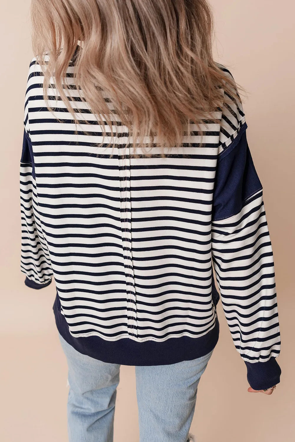 Striped Round Neck Long Sleeve Sweatshirt-TOPS / DRESSES-[Adult]-[Female]-2022 Online Blue Zone Planet