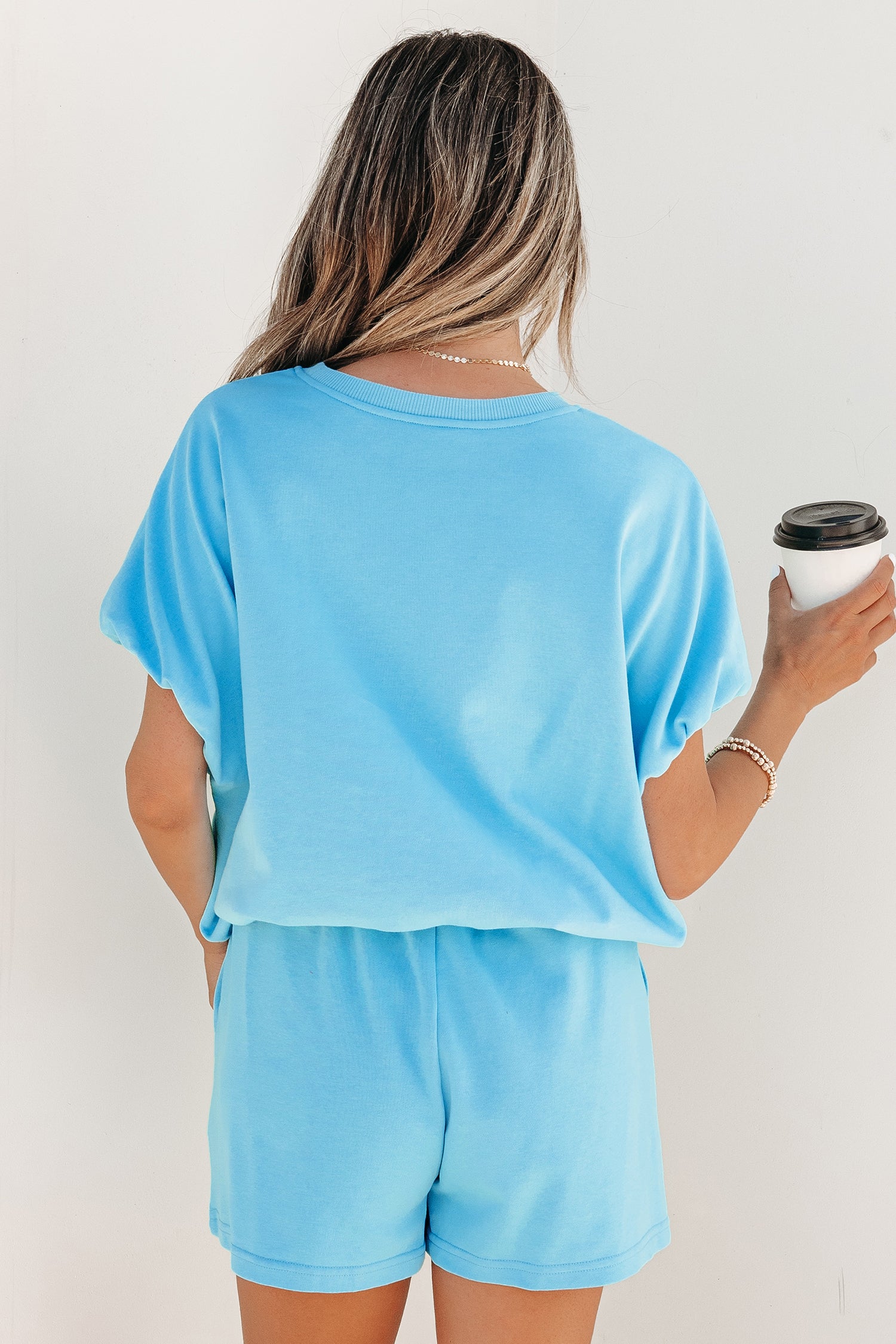 Smoke Gray Solid Color Puffy Loose Top Drawstring Shorts 2pcs Outfit-Two Piece Sets/Short Sets-[Adult]-[Female]-2022 Online Blue Zone Planet