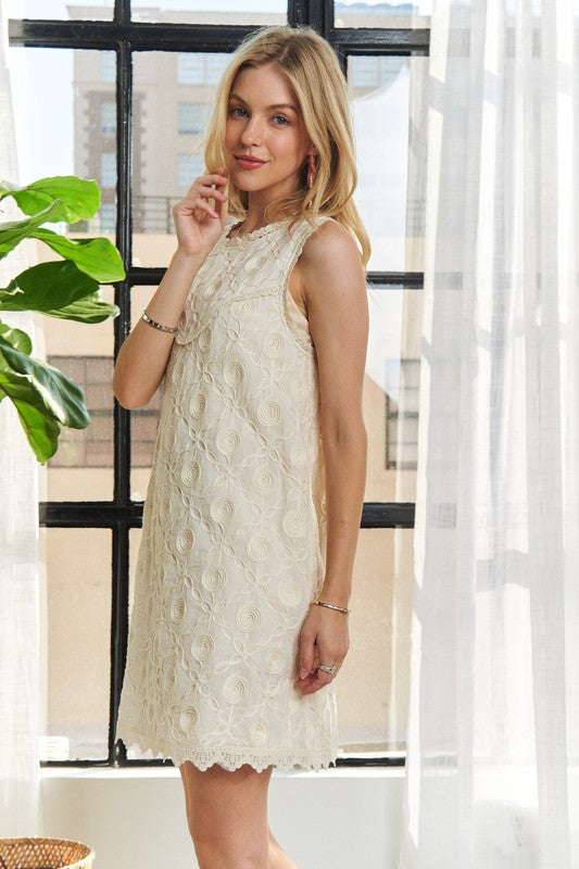 ADORA Applique Round Neck Sleeveless Shift Dress-TOPS / DRESSES-[Adult]-[Female]-2022 Online Blue Zone Planet