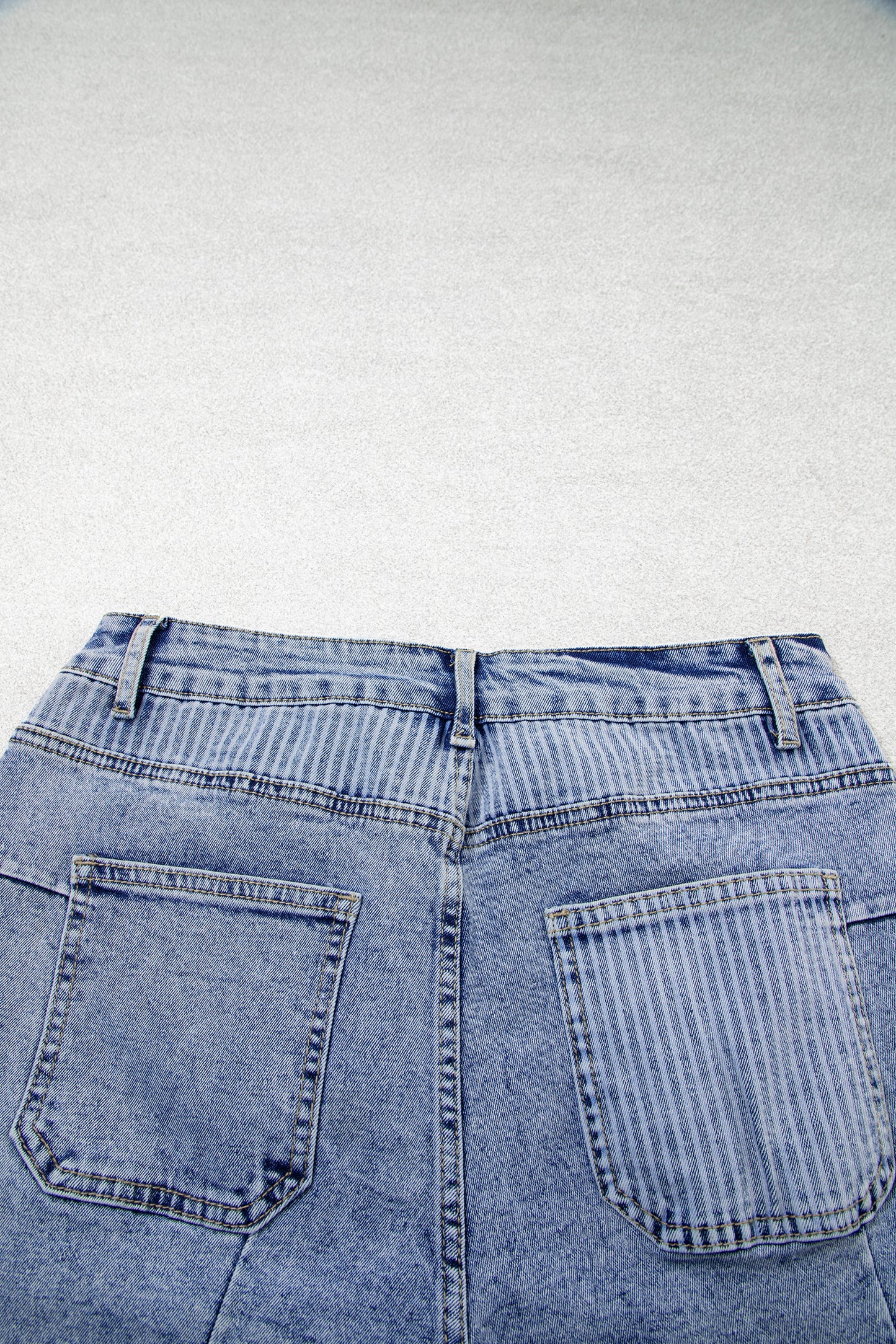 Sky Blue Striped Paisley Mixed Patchwork Raw Hem Denim Shorts-Bottoms/Denim Shorts-[Adult]-[Female]-2022 Online Blue Zone Planet