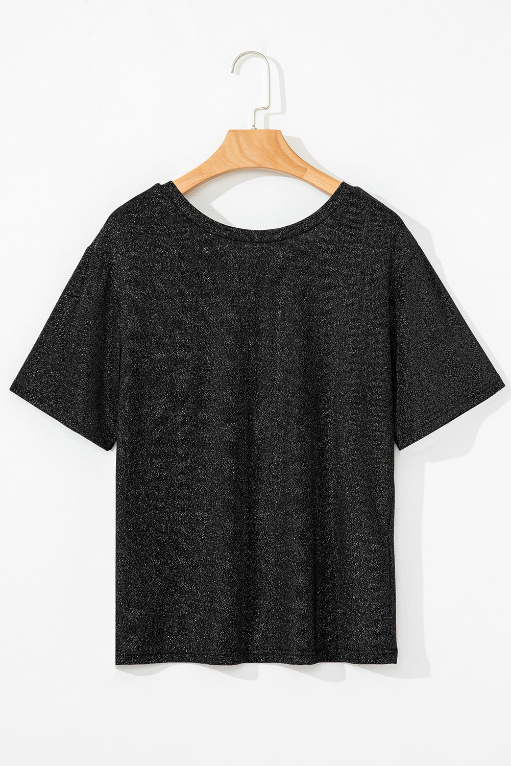 Black Bow Decor Glittery Short Sleeve Top-Tops/Tops & Tees-[Adult]-[Female]-2022 Online Blue Zone Planet