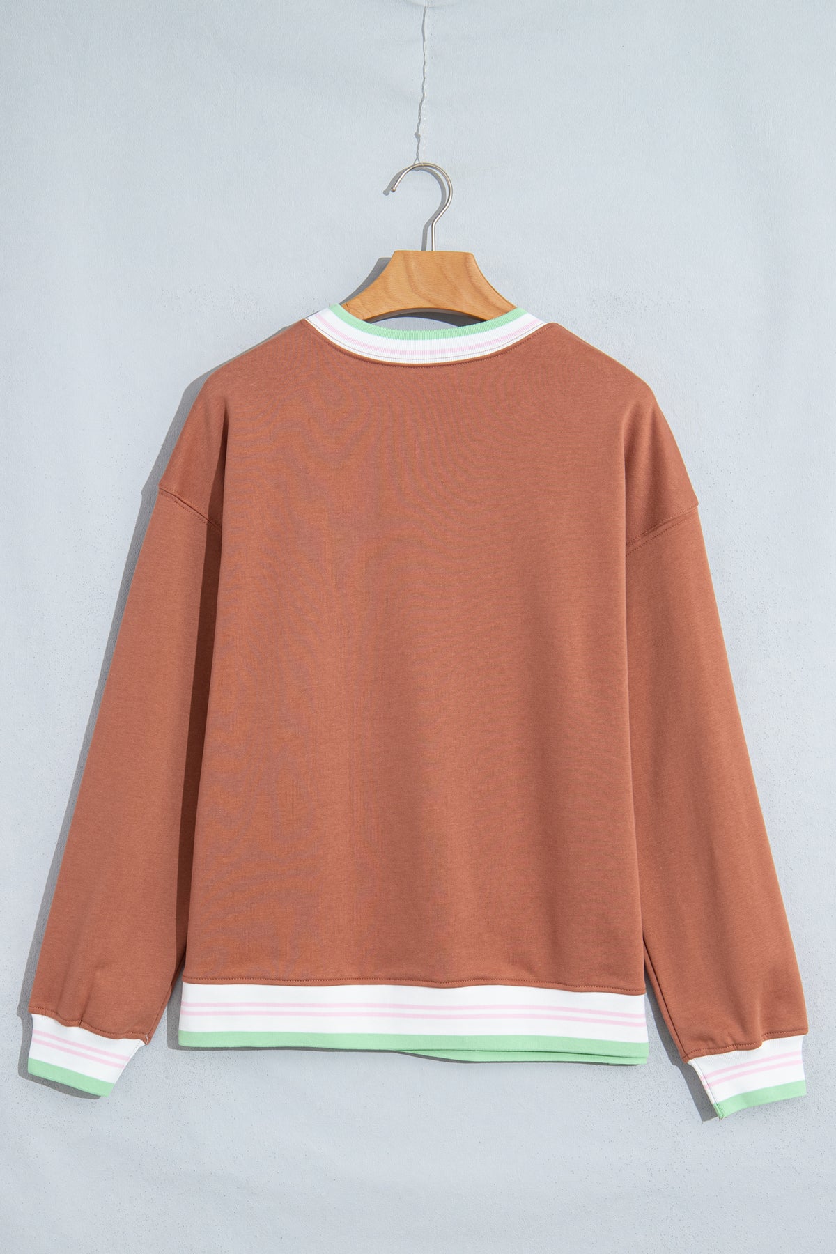 Bright Green Contrast Striped Trim Baggy Pullover Sweatshirt-Tops/Sweatshirts & Hoodies-[Adult]-[Female]-2022 Online Blue Zone Planet