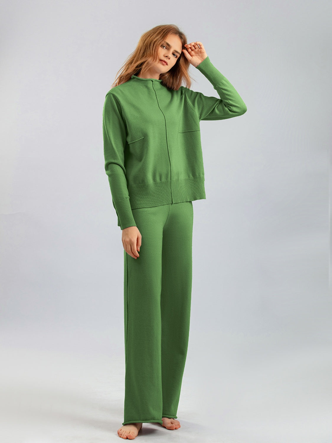 Blue Zone Planet | Basic Bae Mock Neck Long Sleeve Top and Pants Sweater Set-TOPS / DRESSES-[Adult]-[Female]-2022 Online Blue Zone Planet