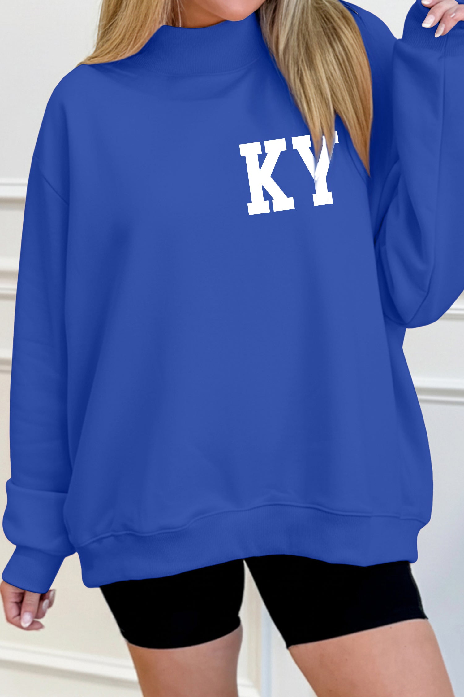 Dark Blue KY KENTUCKY Printed Mock Neck Sweatshirt-Graphic/Graphic Sweatshirts-[Adult]-[Female]-2022 Online Blue Zone Planet