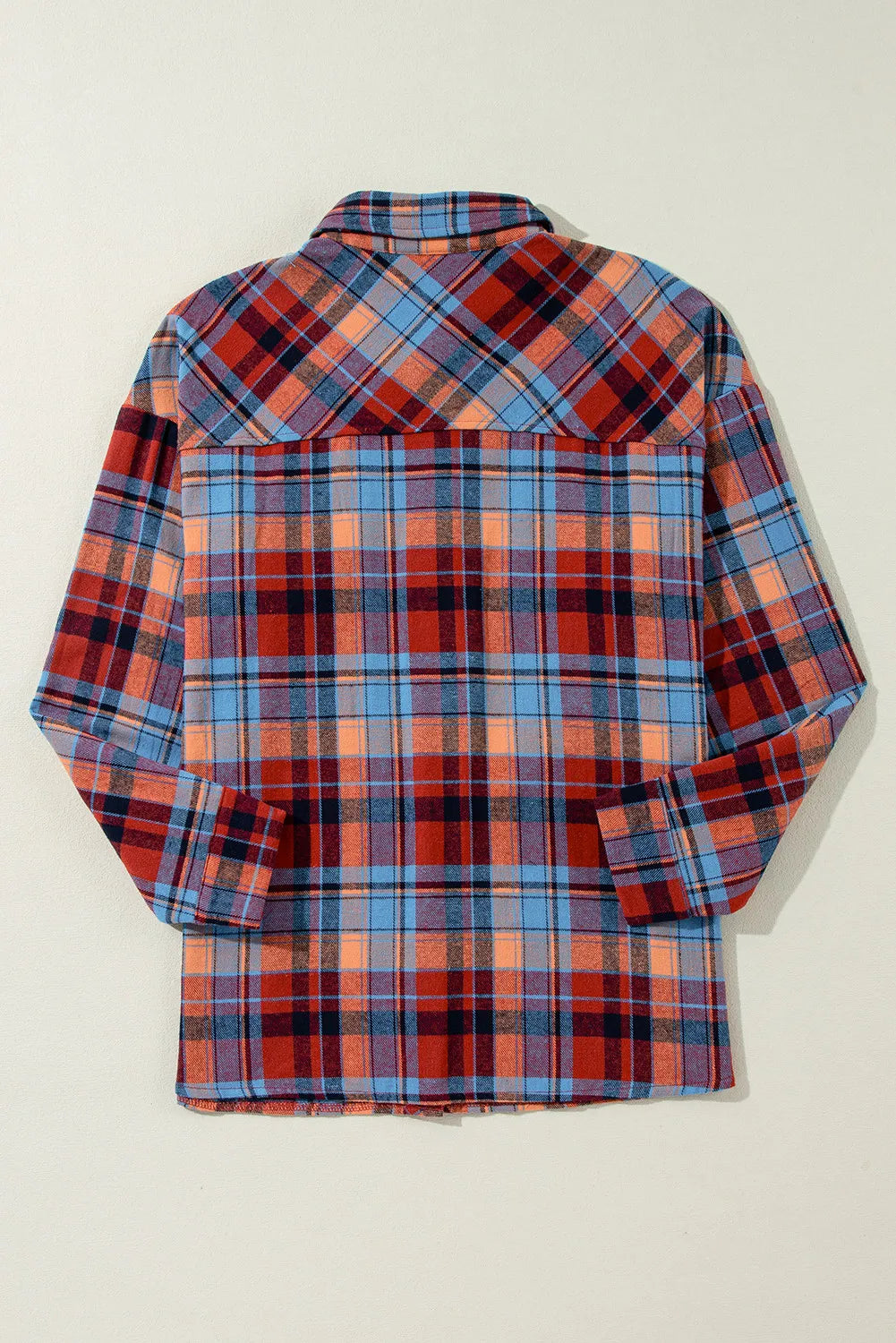 Plaid Collared Neck Long Sleeve Shirt-TOPS / DRESSES-[Adult]-[Female]-2022 Online Blue Zone Planet