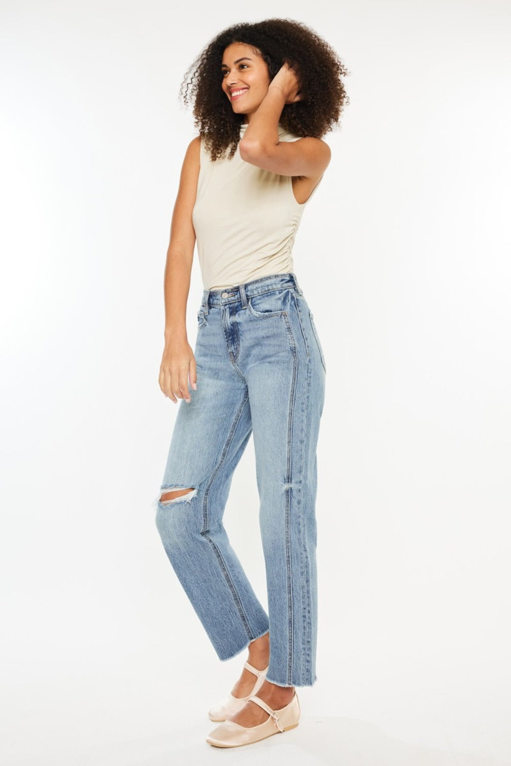 Blue Zone Planet | Kancan Ultra High Rise Distressed Straight Jeans-BOTTOMS SIZES SMALL MEDIUM LARGE-[Adult]-[Female]-2022 Online Blue Zone Planet