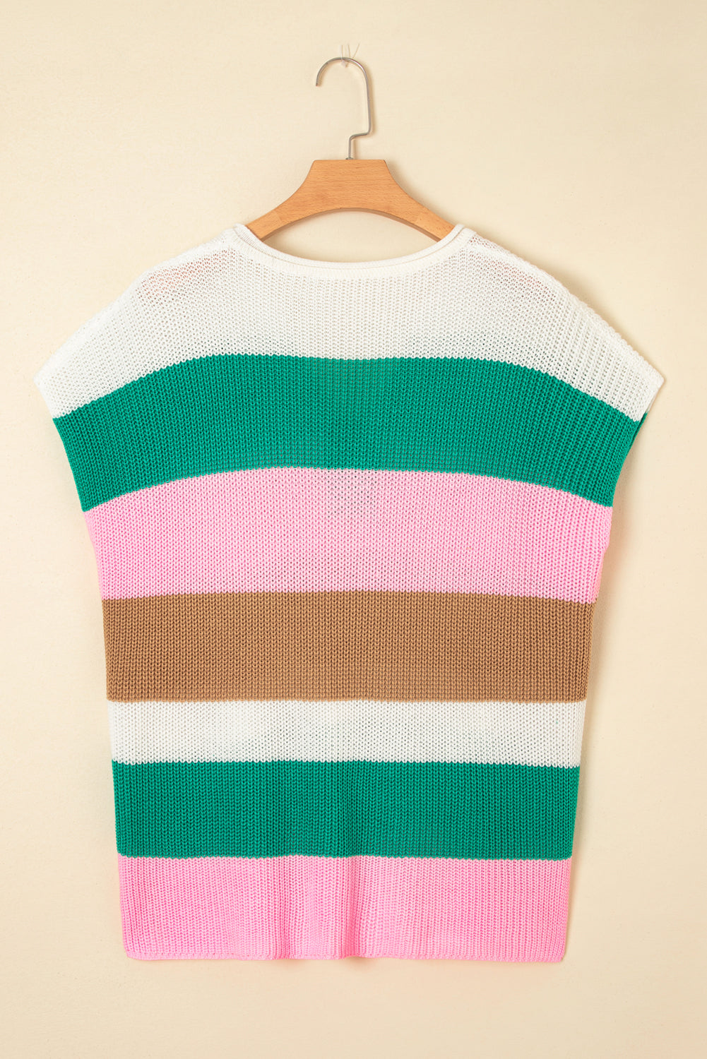 Multicolour Plus Size Striped Colorblock V Neck Short Sleeve Sweater-TOPS / DRESSES-[Adult]-[Female]-2022 Online Blue Zone Planet